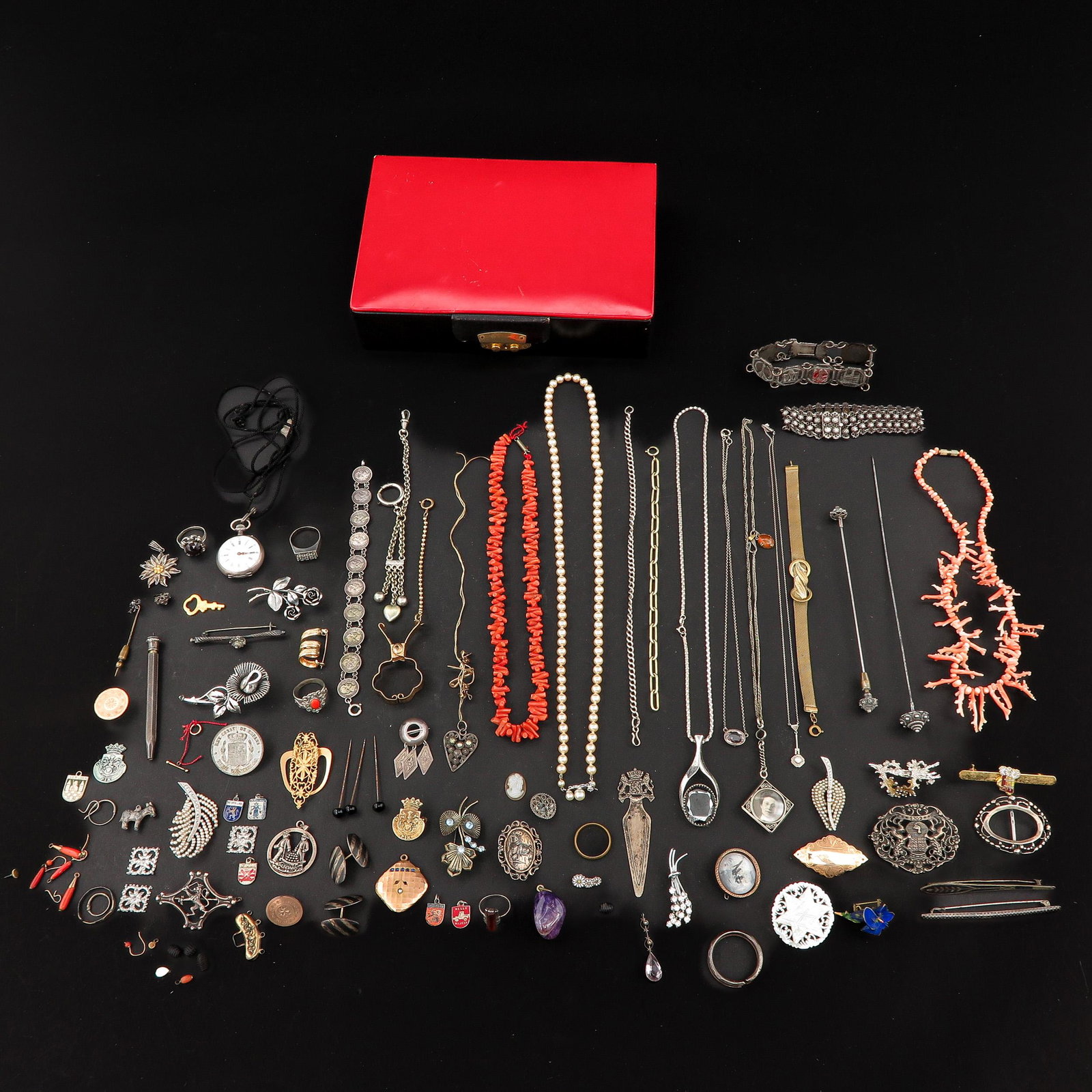 A Jewelry Box: Including silver and red coral jewelry.