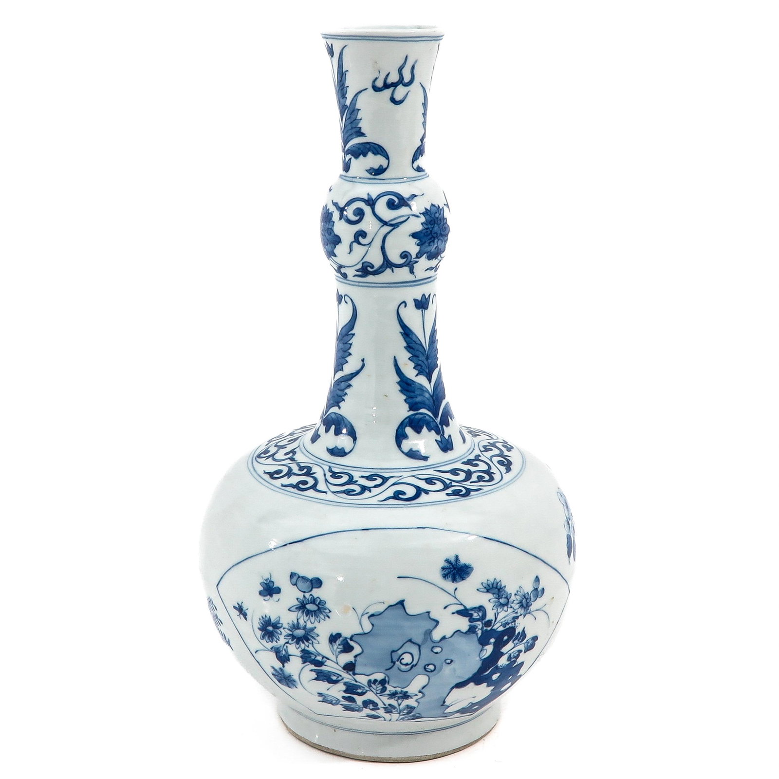 A Blue and White Gourd Vase: Decorated with flowers, 37 cm. tall.