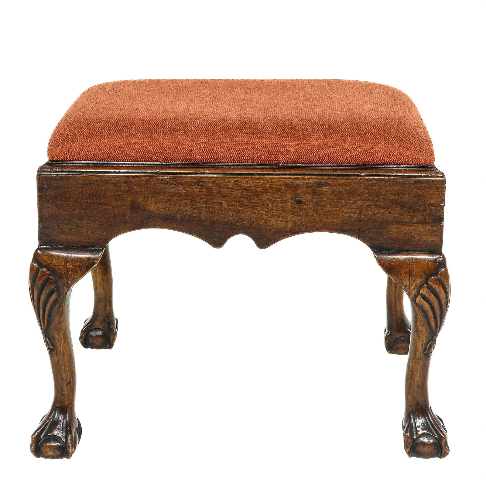 A Poef: With Chippendale legs, 54 x 49 x 45 cm.