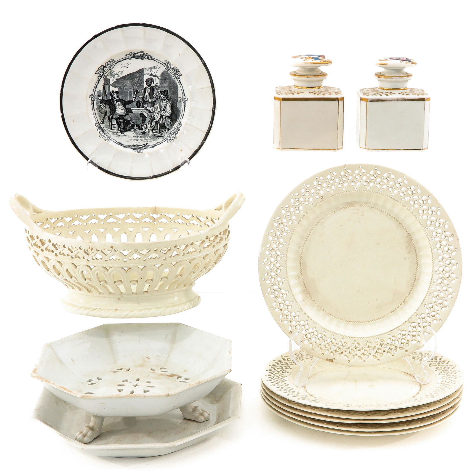 A Collection of Porcelain and Pottery: 12 pieces of porcelain and earthenware, including English creamware, 18th / 19th century, diameter plate 21 cm.