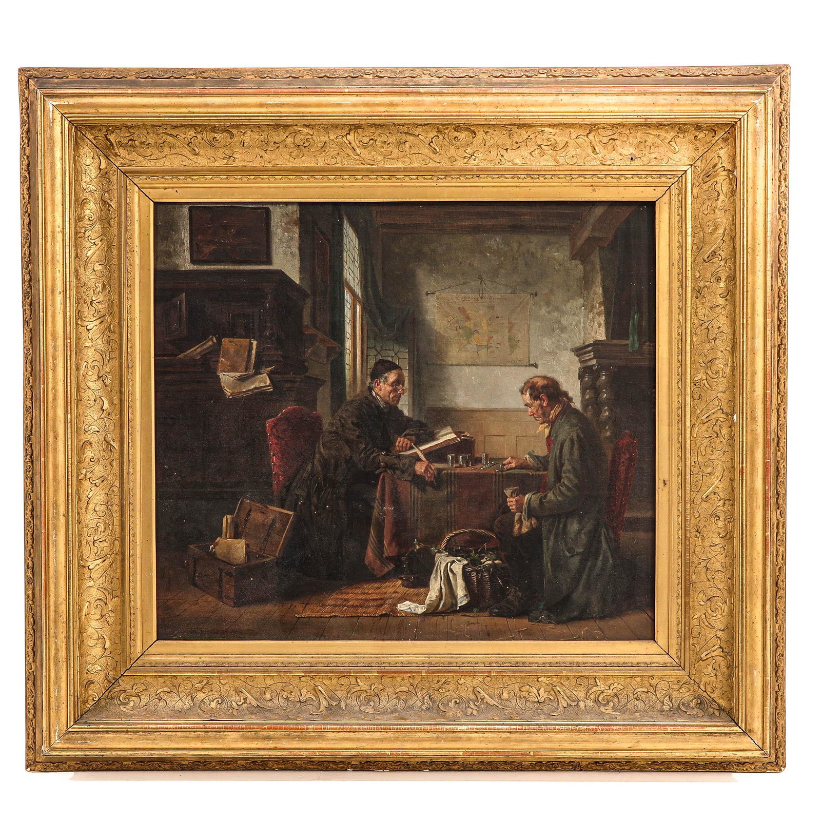 A 19th Century Oil on Canvas Signed Charles Meer Webb: dated 1864, titled Rent Day, 60 x 54 cm. This painting was displayed at the National Gallery.