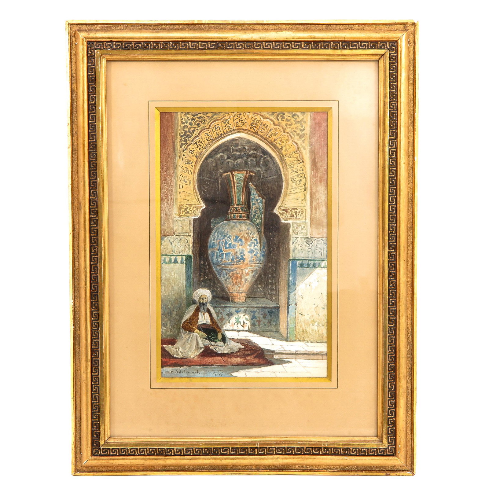 A Mixed Media by Frans Wilhelm Oldelmark: Depicting Arabian scene, 1880, 33 x 53 cm.