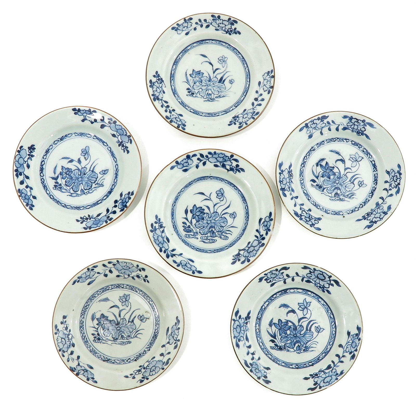 A Series of 6 Small Blue and White Plates (1 of 10)