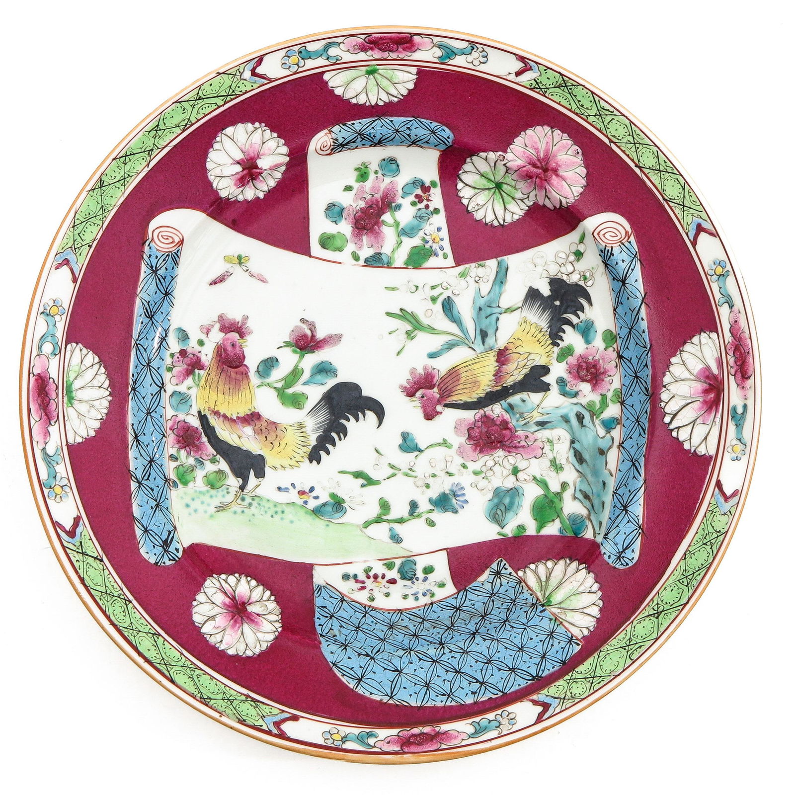 A Ruby Back Famille Rose Rooster Plate (1 of 5)