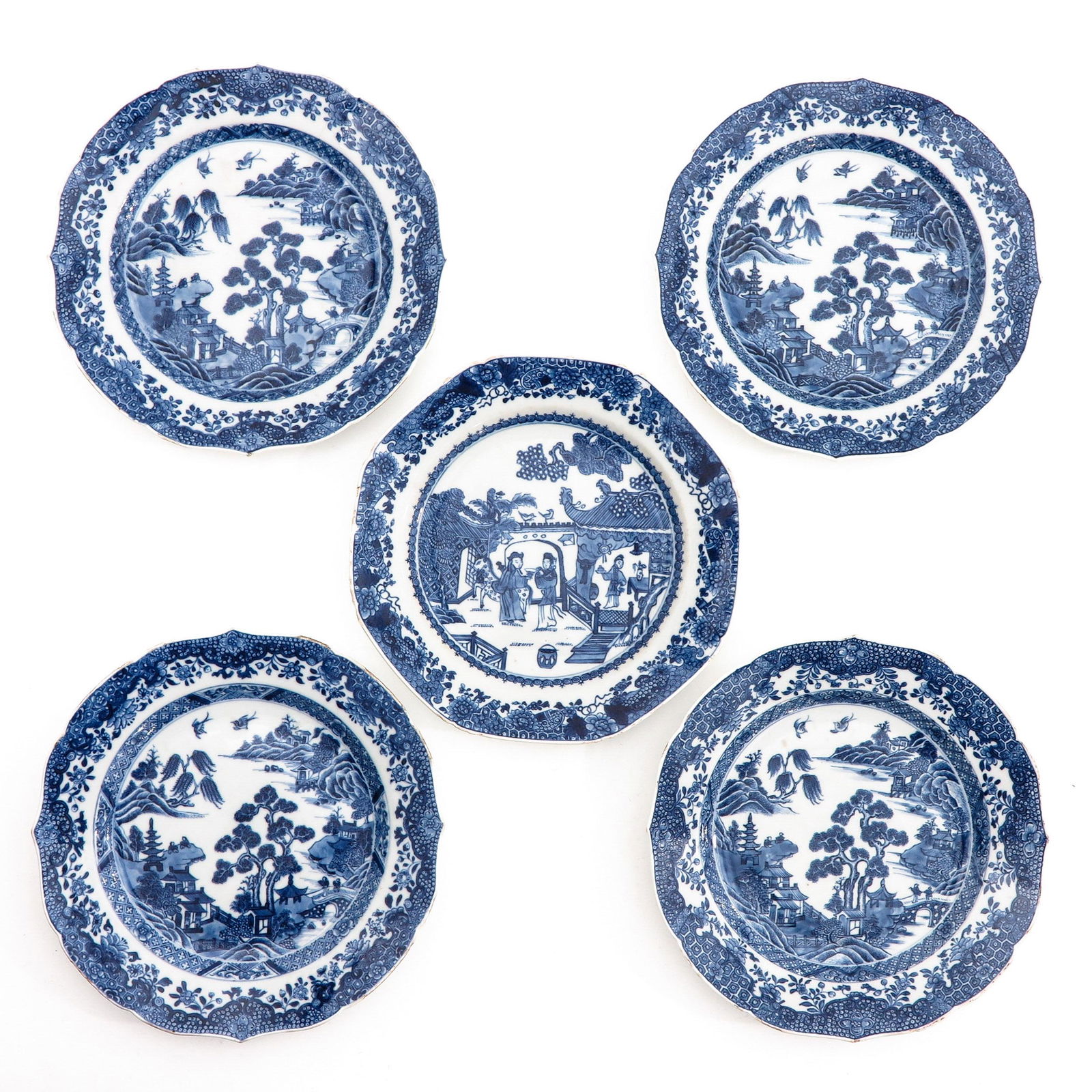 A Series of 5 Blue and White Plates (1 of 10)