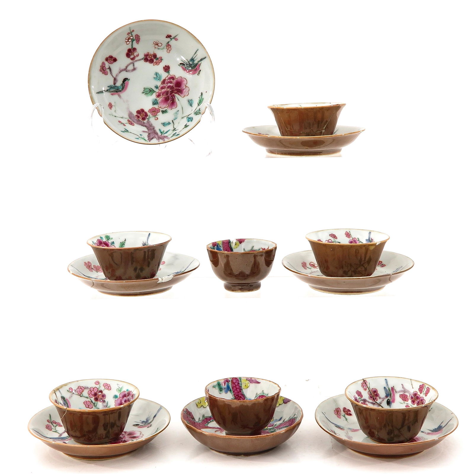 A Collection of Batavianware Cups and Saucers (1 of 10)