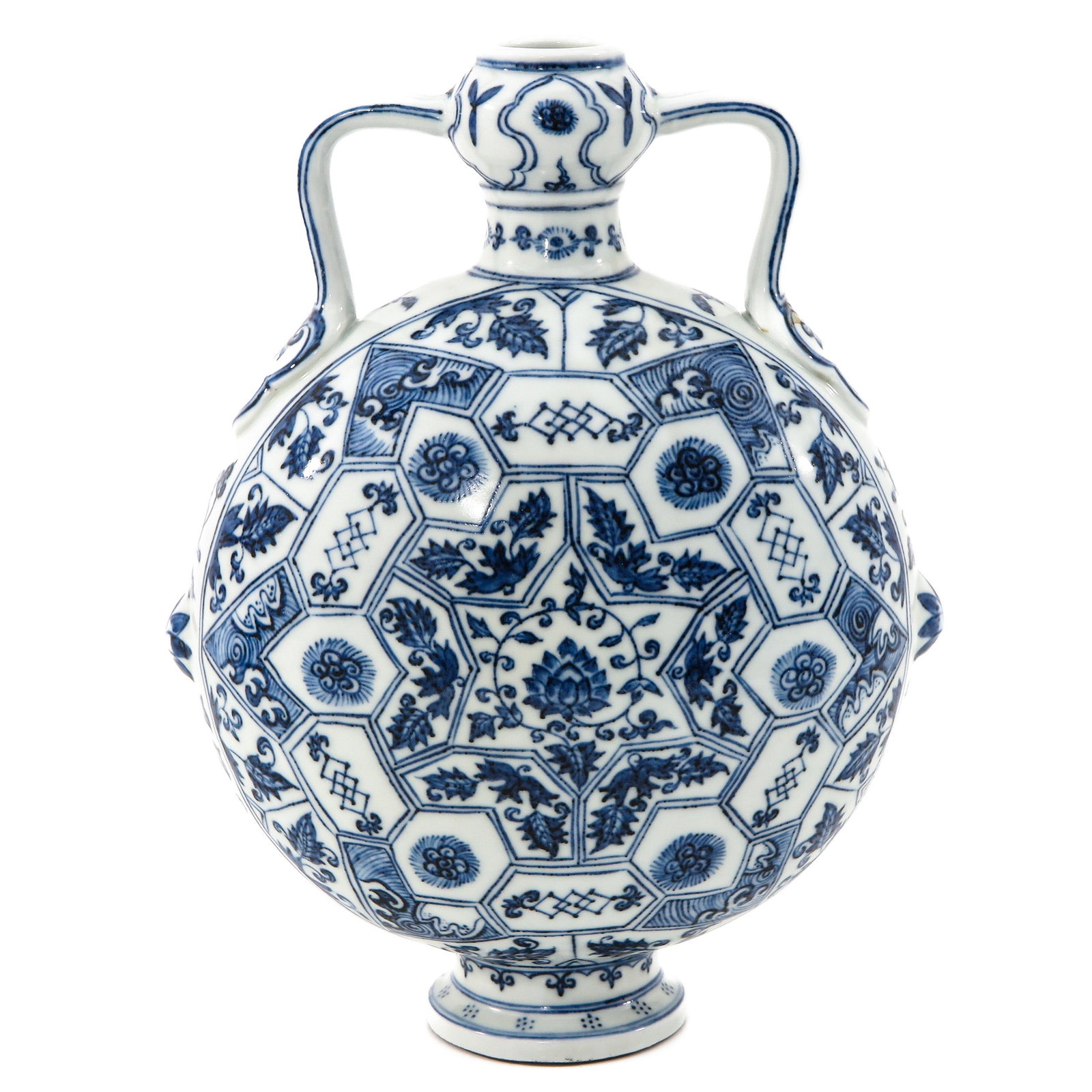 A Blue and White Moon Bottle Vase: Floral deocr, 28 cm. tall.