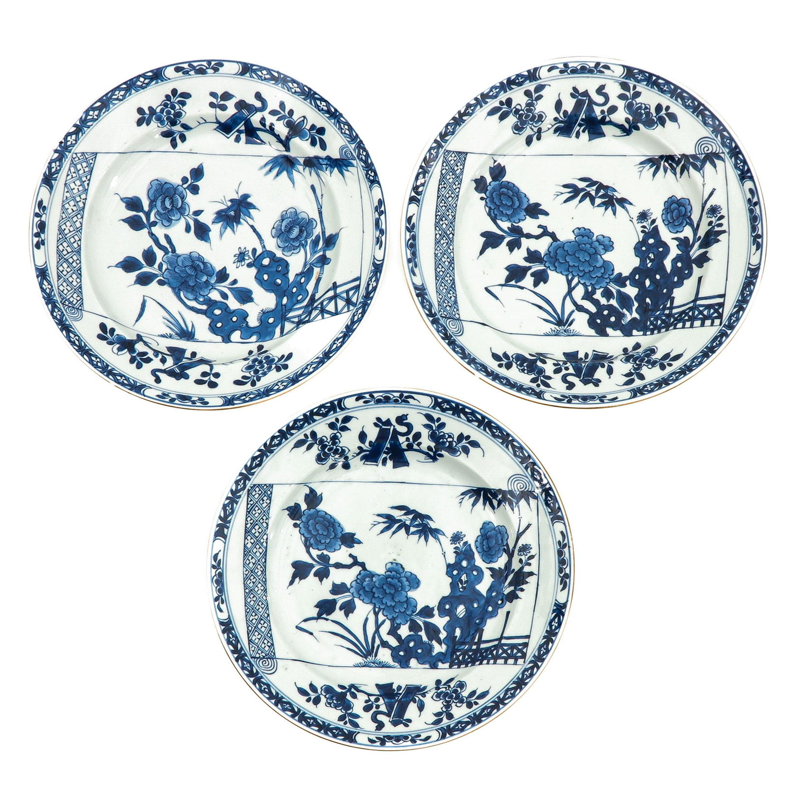 A Series of 3 Blue and White Scroll Plates (1 of 10)