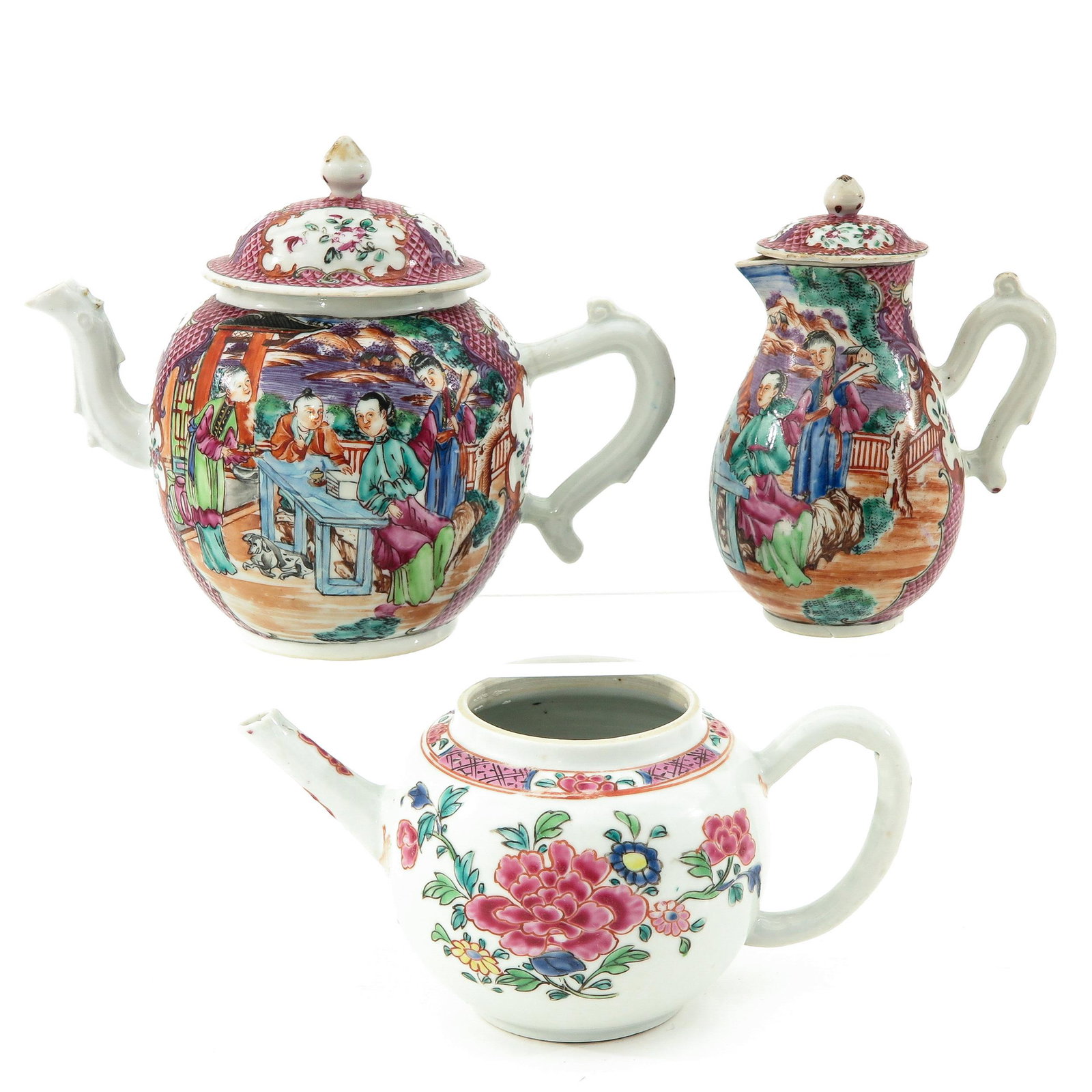 A Collection of Porcelain: Consisting of 2 teapots and 1 creamer, including 18th Century, in diverse conditions.
