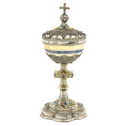 A Silver Ciborium with Set with Enamel Plaques and Turquoise