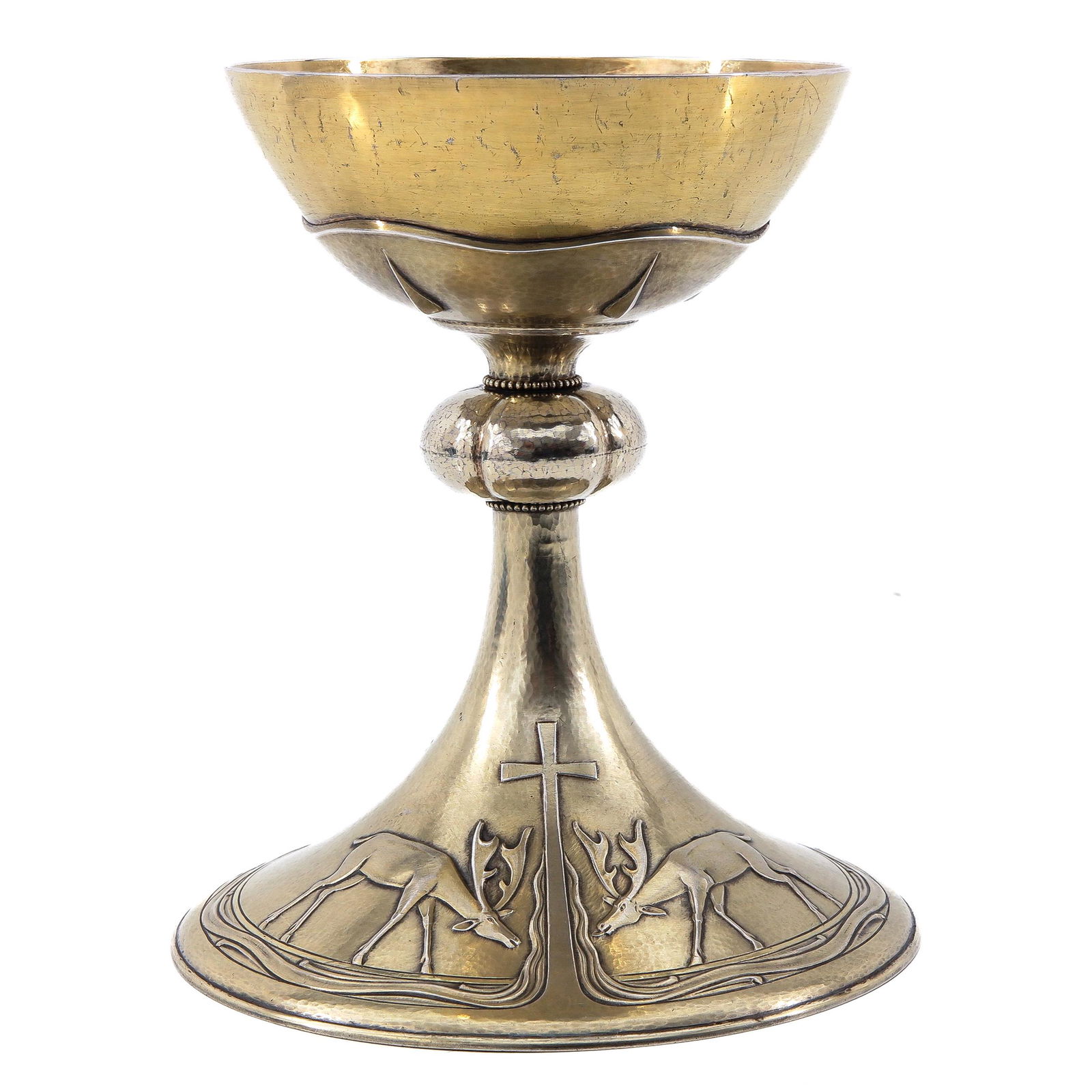 A Silver Chalice: 2nd degree silver, decorated with deer, 17 cm. tall.
