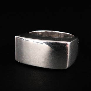 A Silver Lapponia Ring Designed by Bjorn Weckstrom: Ring size 18.