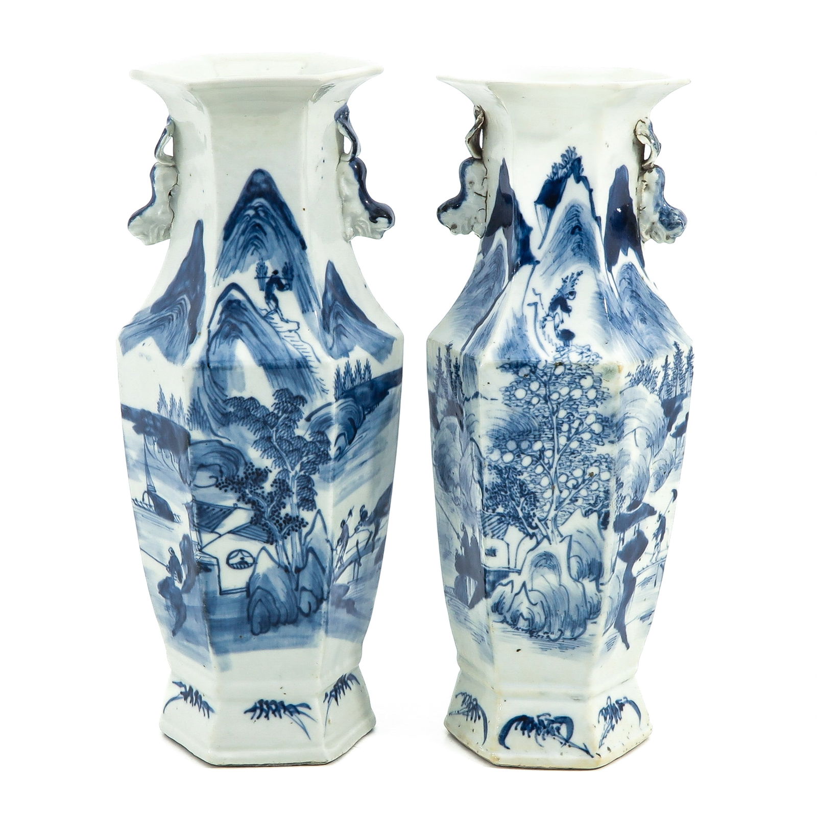 A Pair of Blue and White Hexagon Vases (1 of 10)
