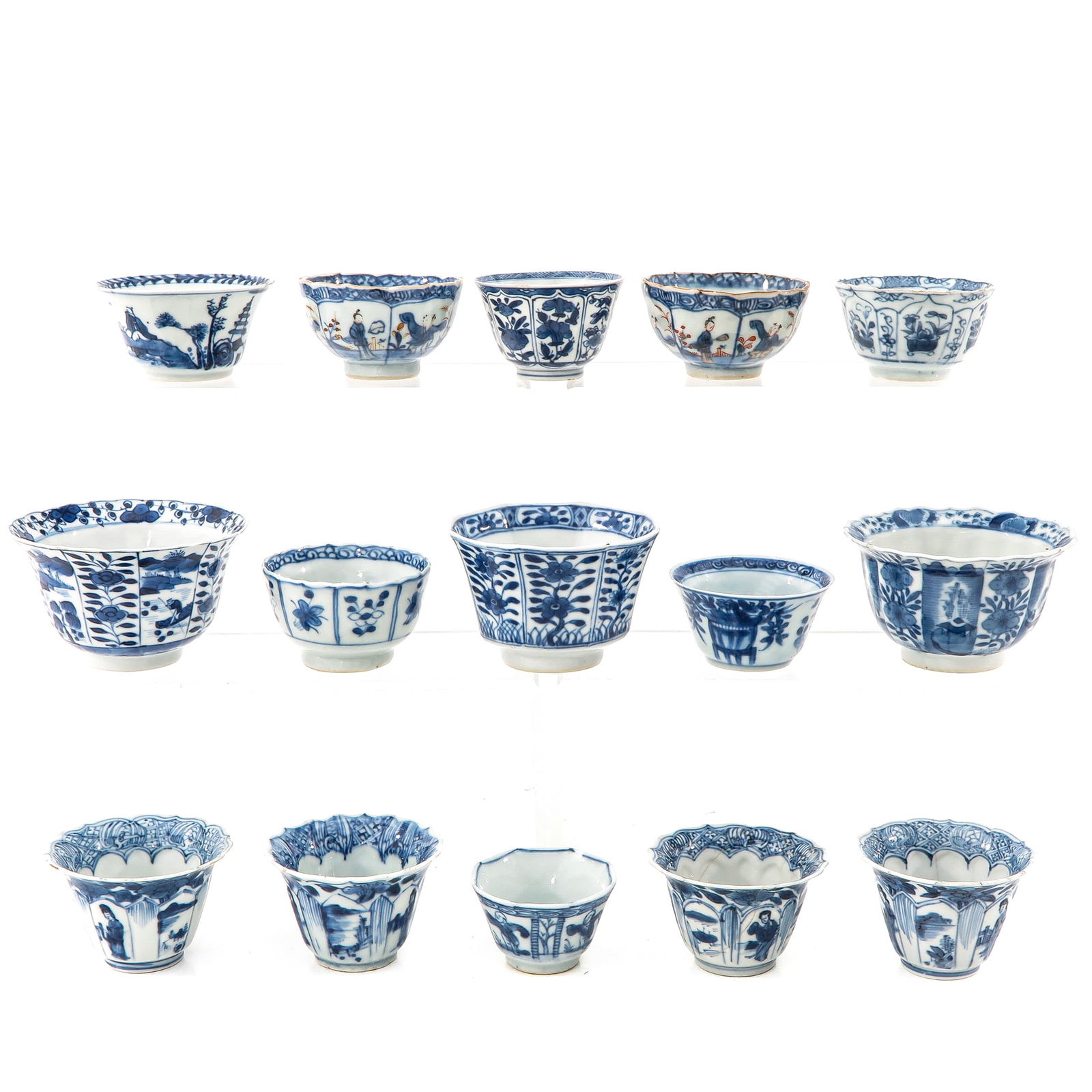 A Collection of 15 Blue and White Cups (1 of 10)