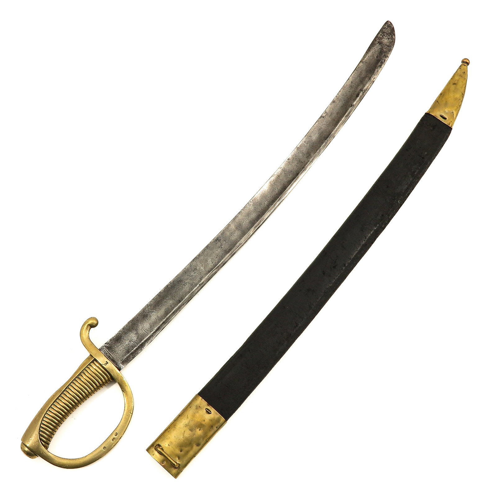 A Dutch Ship Sable M-1818: Copper with sheath, length 80 cm. This lot will not be shipped by the auction house.