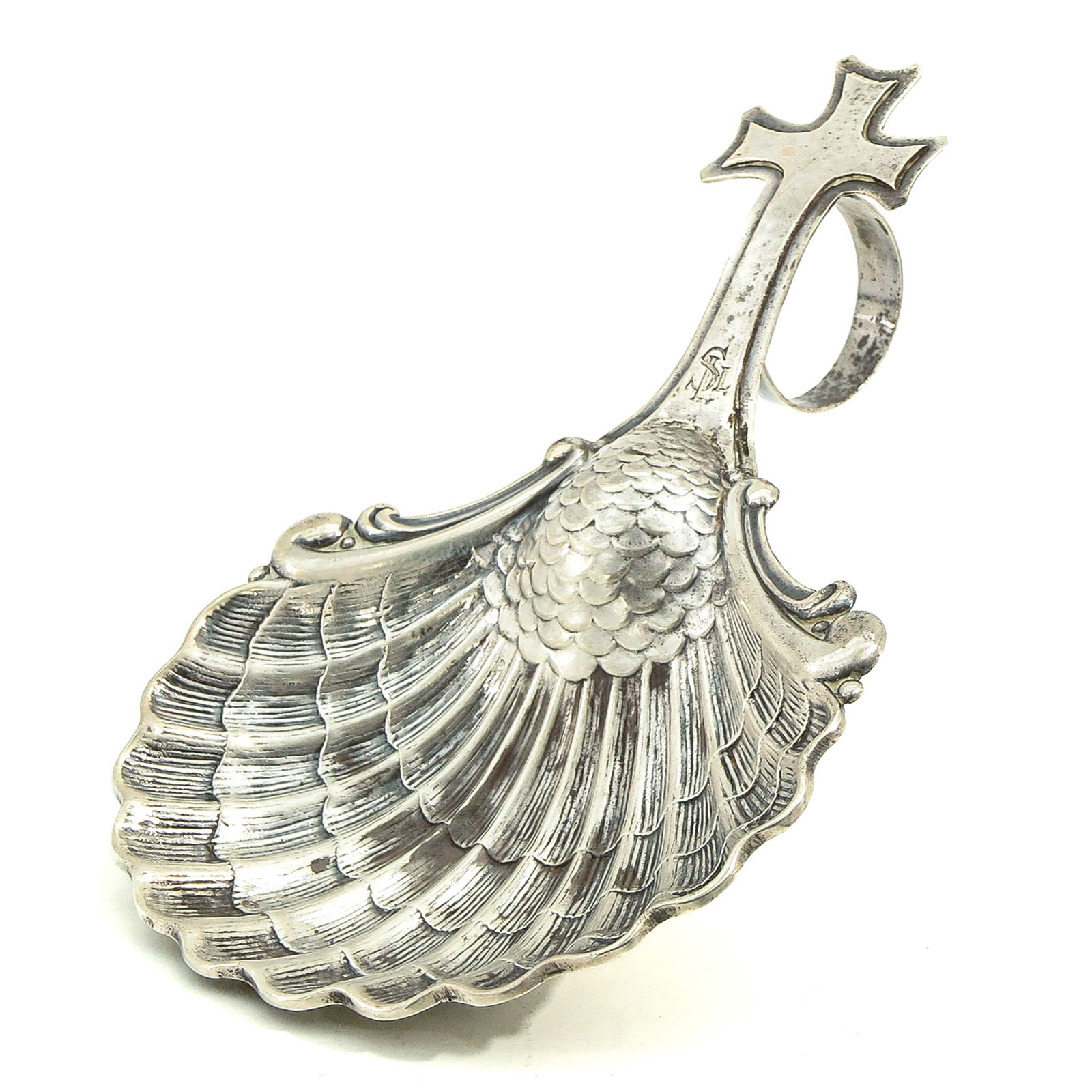 A Silver Christening Shell: In original box, 14 cm. long.