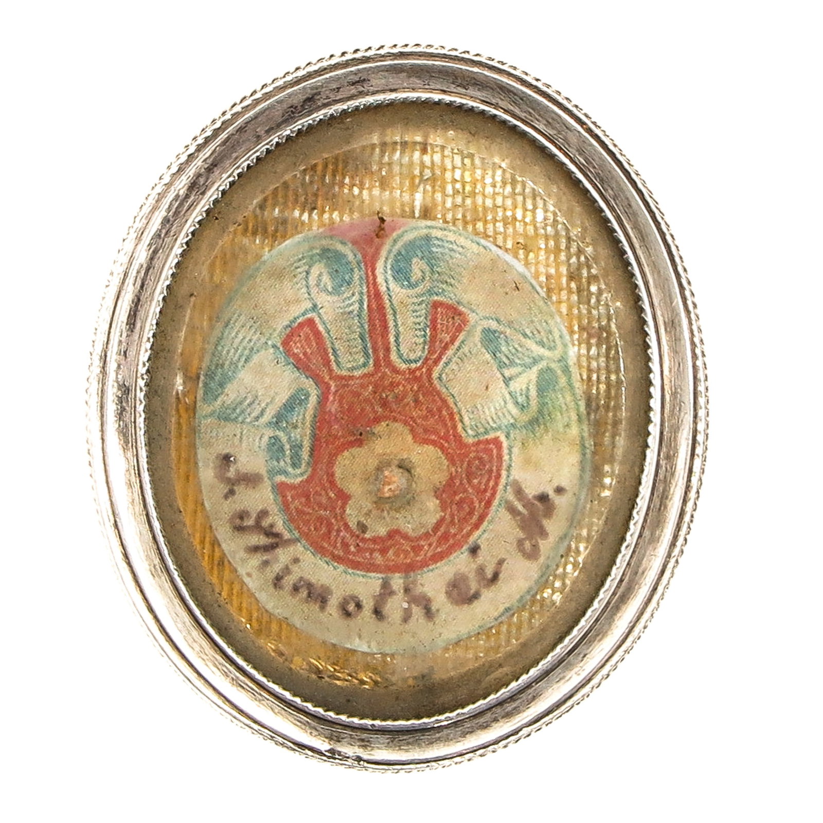 A Relic of Saint Timothy: 3 x 3,5 cm. with certificate.