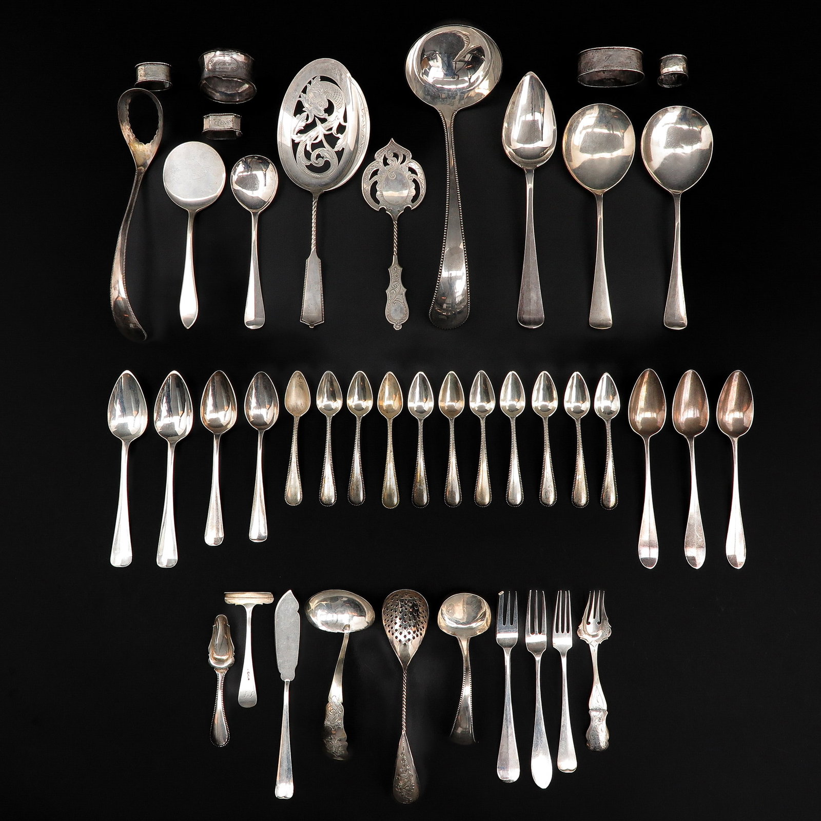 A Collection of Silver Cutlery: Including fish scoop, marked Van Kempen, 2nd degree silver, 27 cm. long.