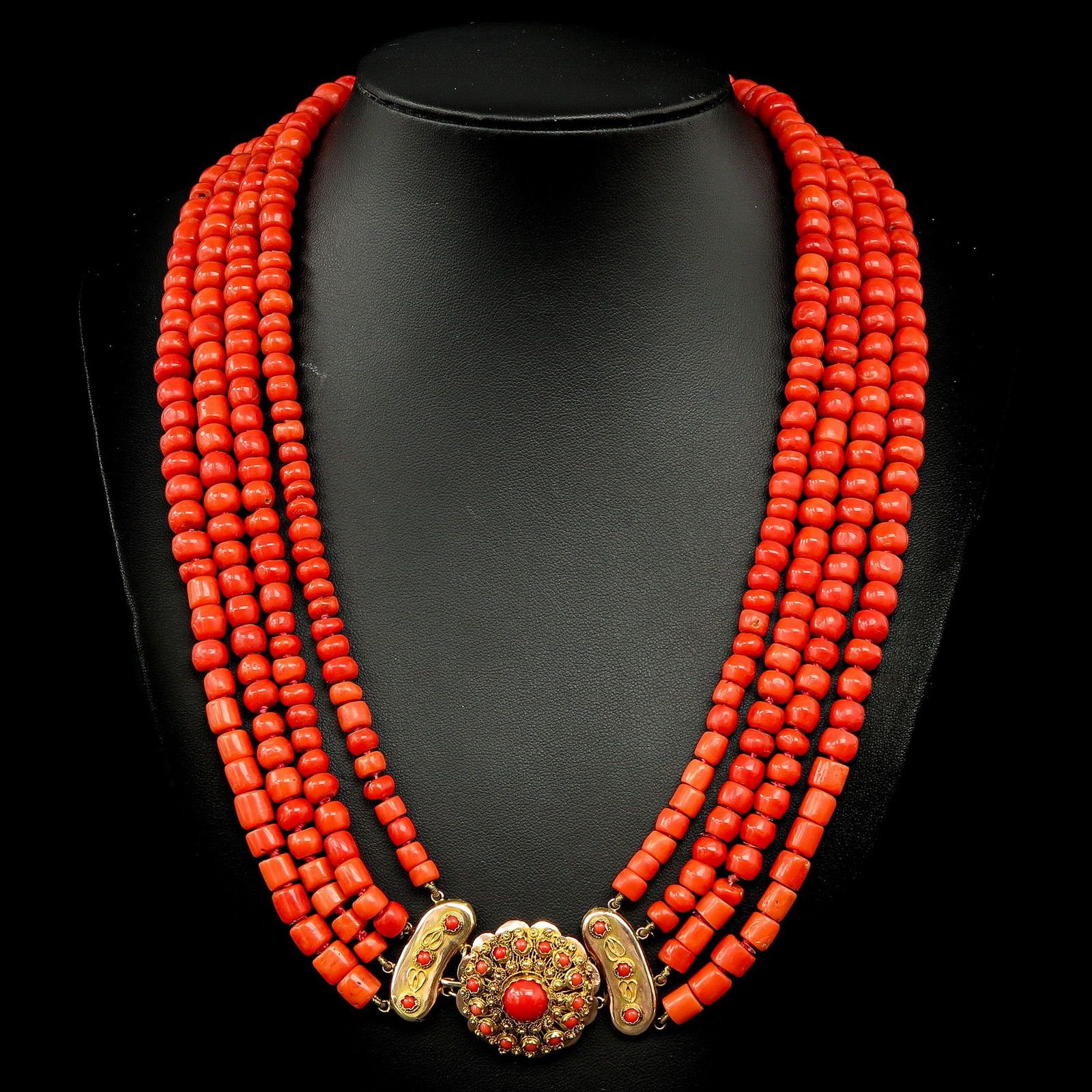 A 19th Century 4 Strand Red Coral Necklace on 14KG Clasp (1 of 5)