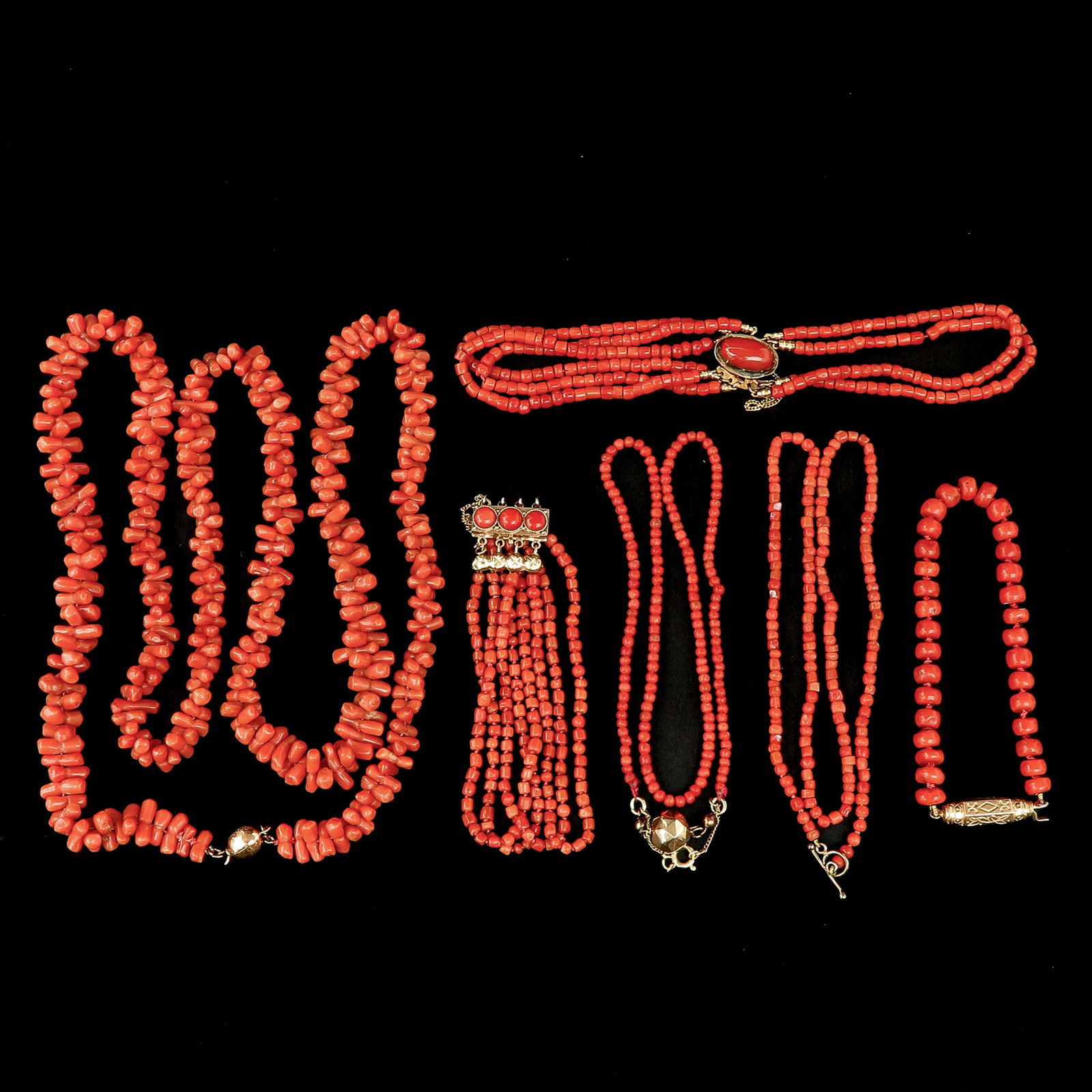 A Collection of 6 Red Coral Necklaces and Bracelet (1 of 8)