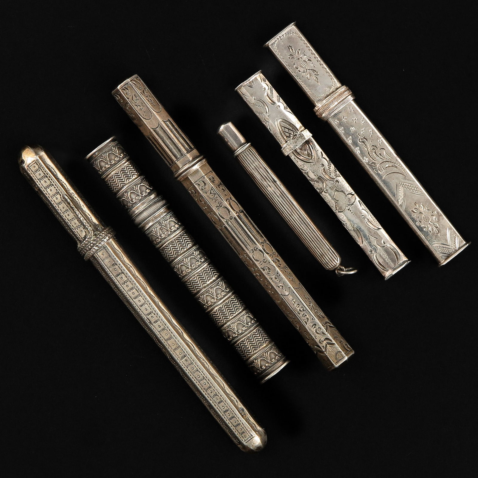 A Collection 6 19th Century Needle Cases: Longest is 12 cm.