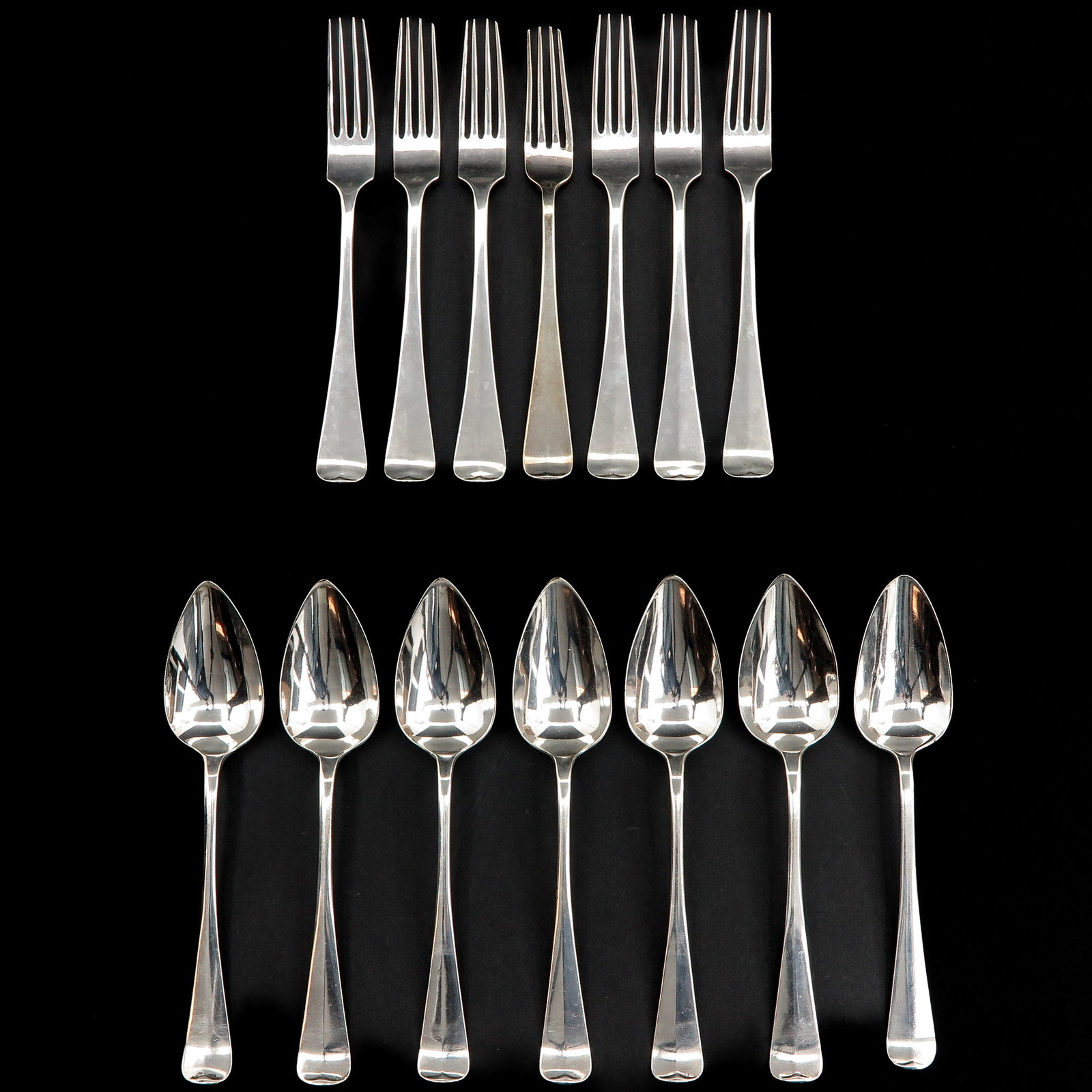 A Collection of 7 Dutch Forks and Spoons: Haags lofje model.