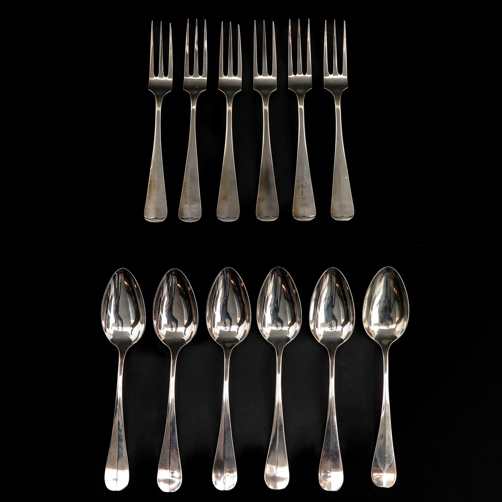 A Cassette with 6 Spoons and Forks: Forks are marked HH.