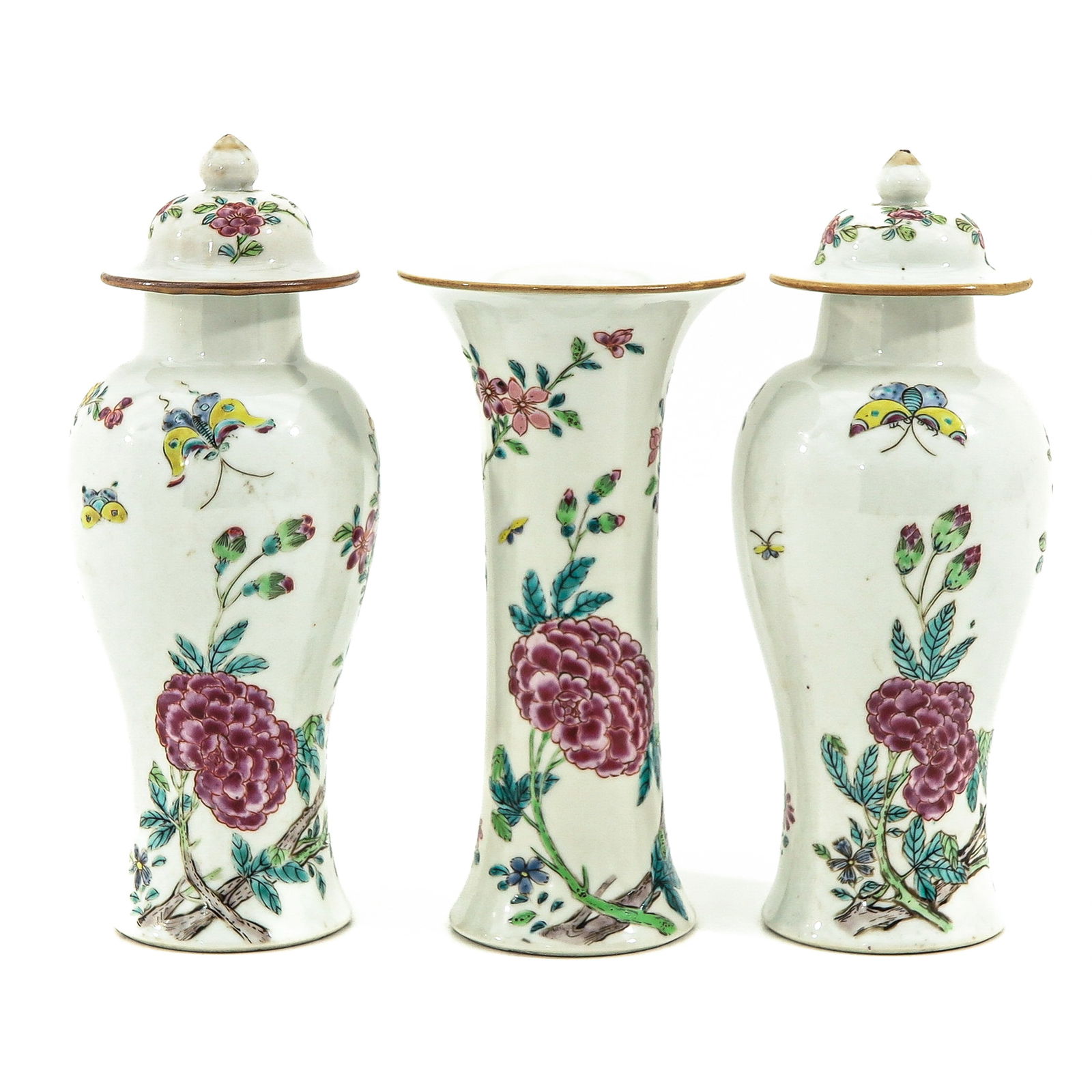 A 3 Piece Famille Rose Garniture Set (1 of 9)