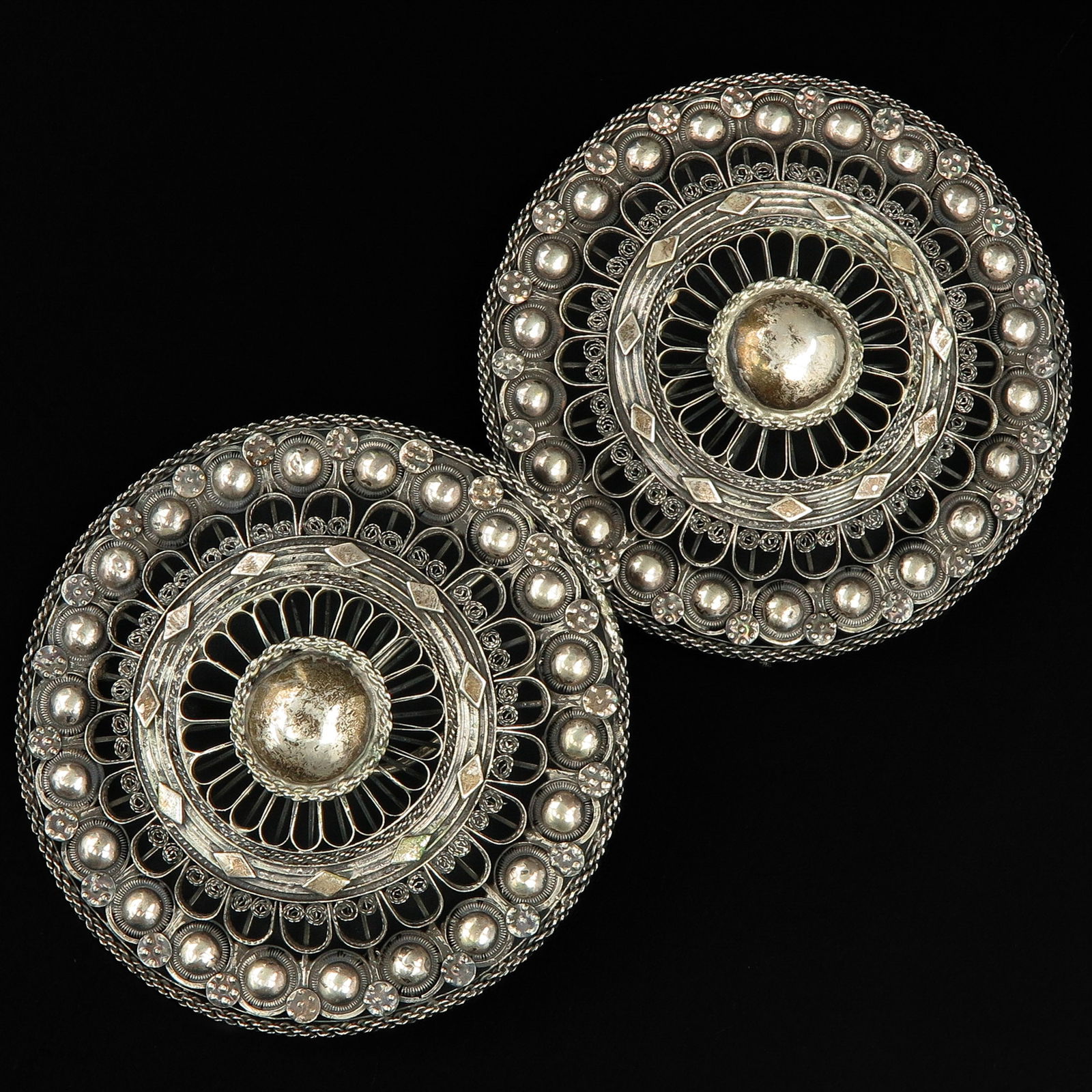 A Pair of Silver Dutch Broekstukken: Second grade, worn on Zuid-Beveland, diameter 88 mm.