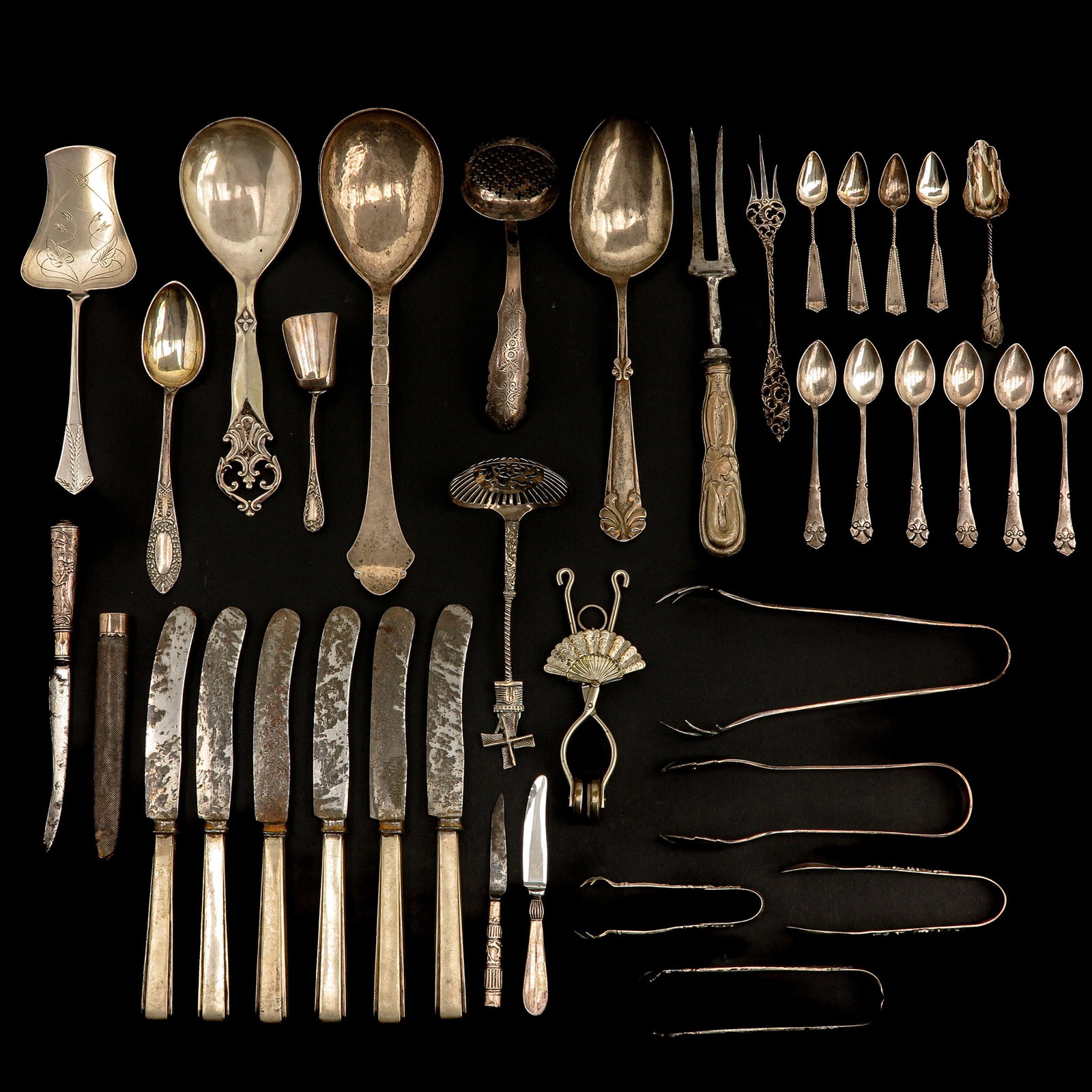 A Collection of Items: Various, including knife with silver handle, in ray skin sheath, knife length 17 cm.