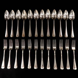 A Dutch Silver 12 Person Cutlery Set: Dutch silver, second grade, 12 persons