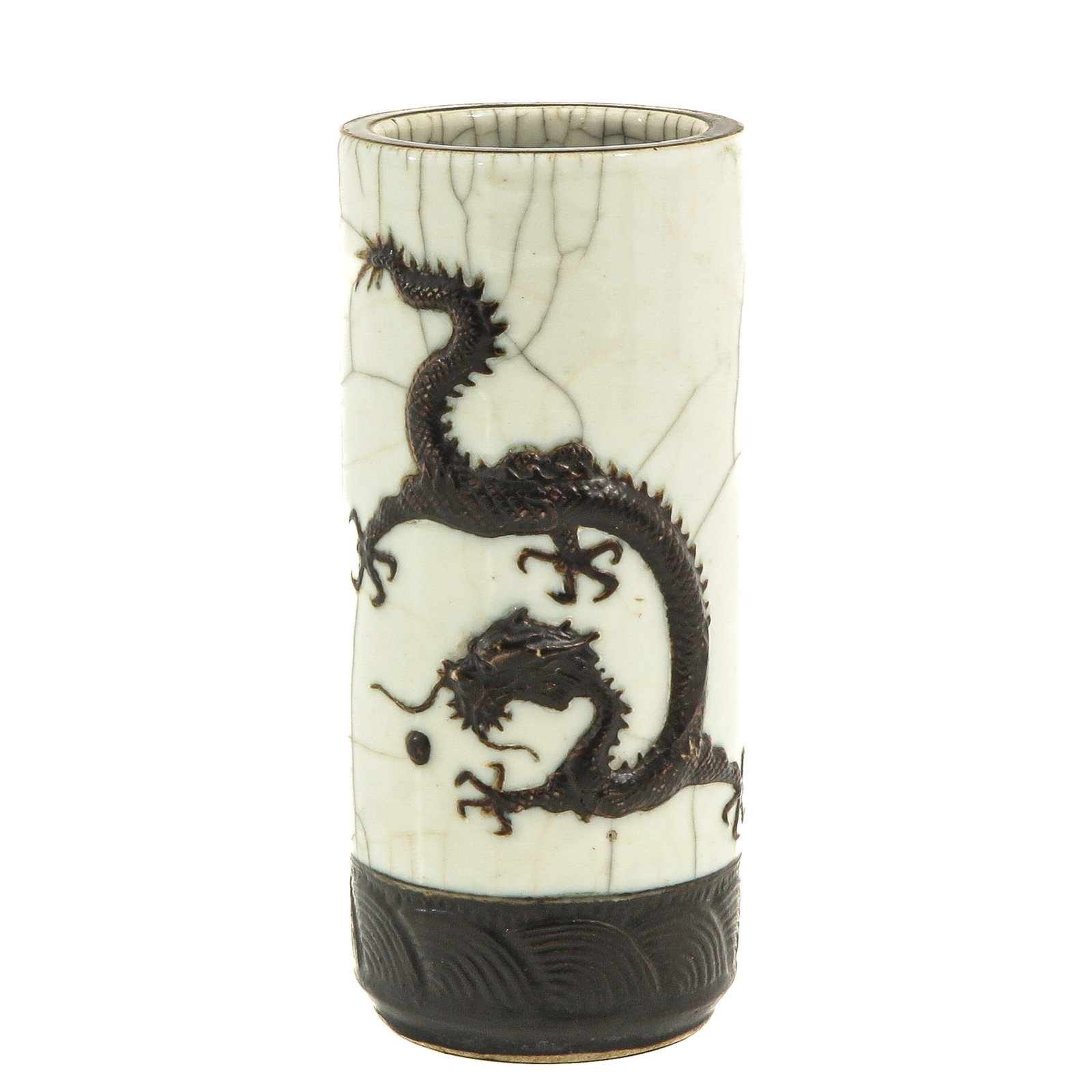 A Brush Pot: Dragon decor, 21 cm. tall.