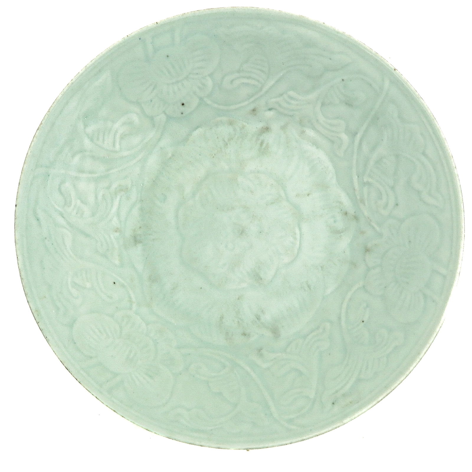 A Celadon Charger: on raised circular base, 29 cm. in diameter.