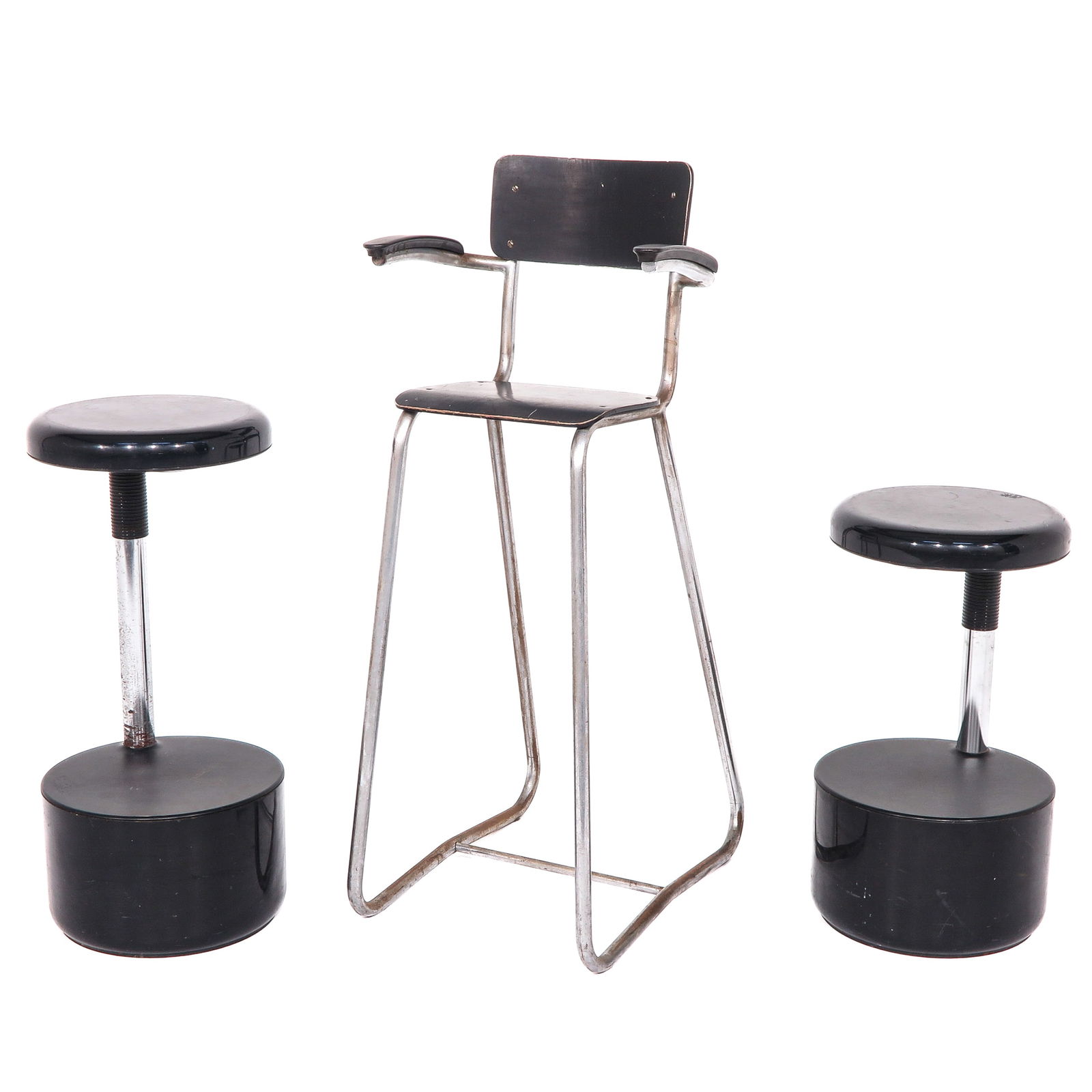 A Collection of Design Furniture: Consisting of 3 pieces of furniture, including pair of stools, 1960s, brand Velca Legnano, design Roberto Lucci and Paolo Orlandini, height 60 - 75 cm.