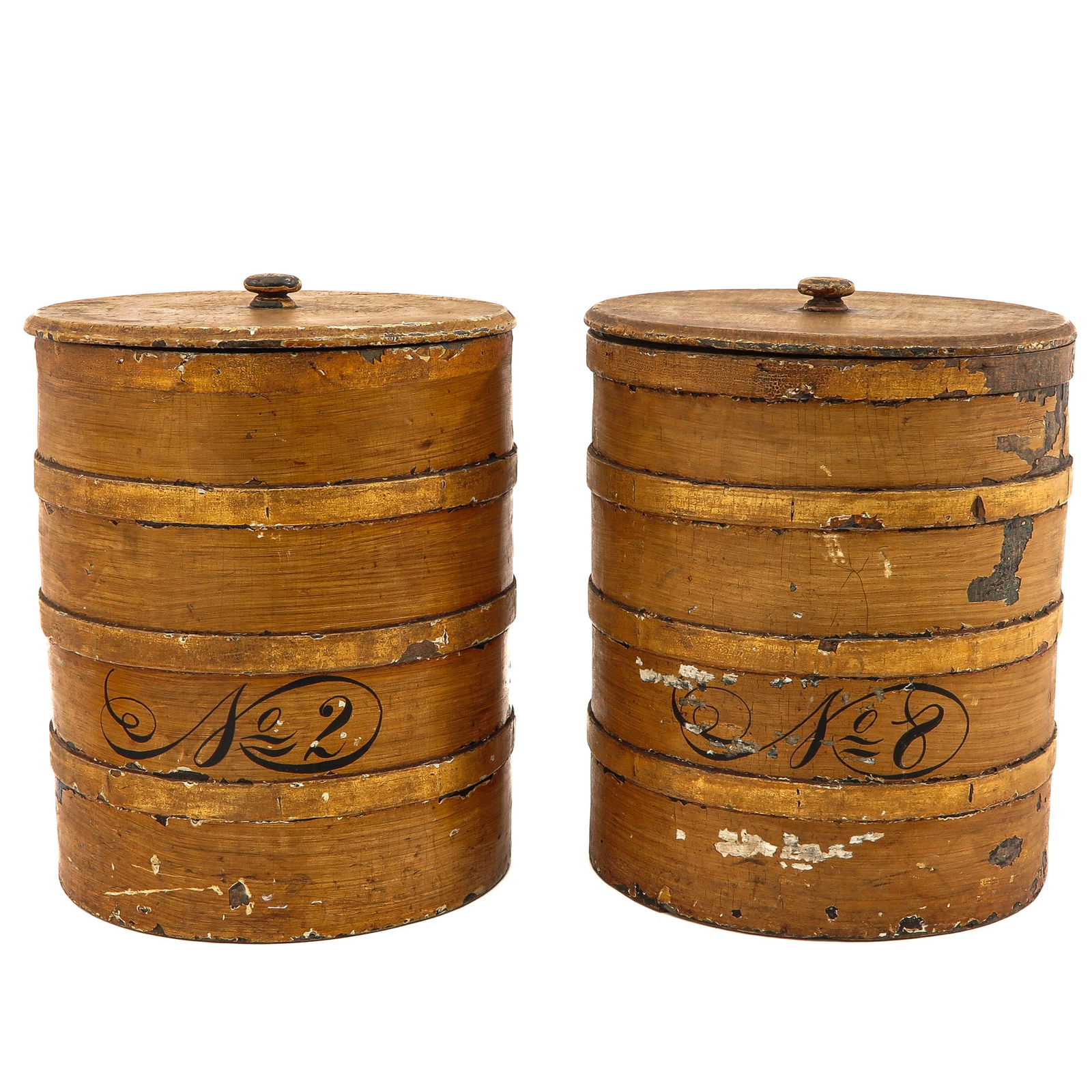A Pair of Wooden Barrels: Lined on the inside with lead, height 39 cm.