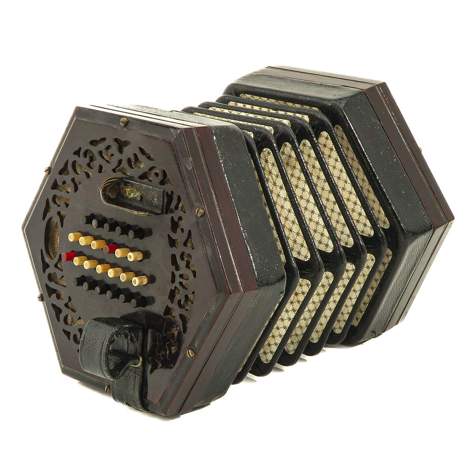 A Bandoneon: In wooden box, Lachenal & Co., accordion height 15 cm.
