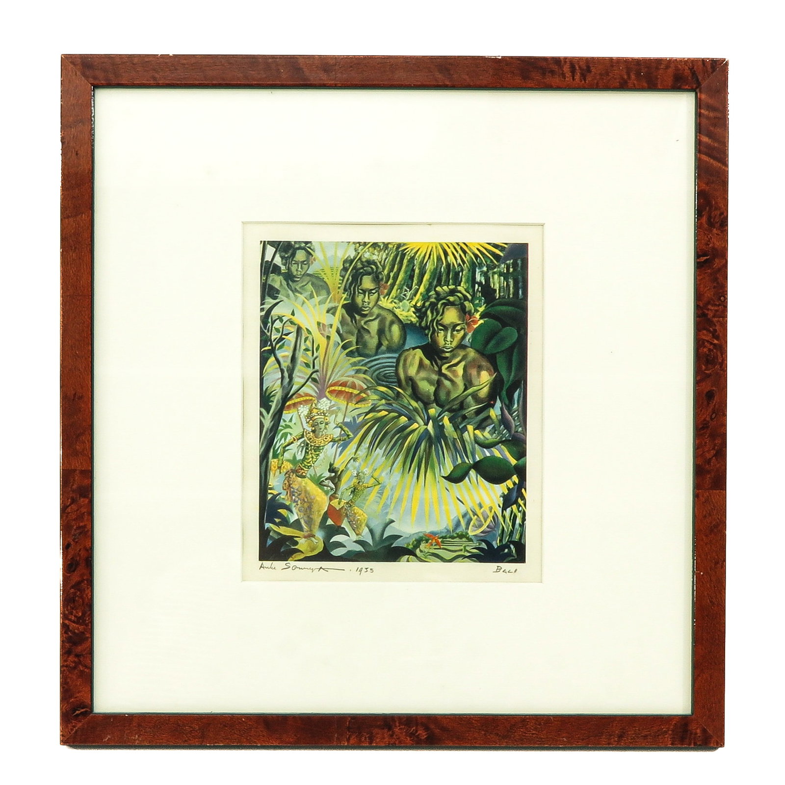 A Signed Lithograph: Depicting Indonesian men, signed Auke Sonnega, 18 x 21 cm.