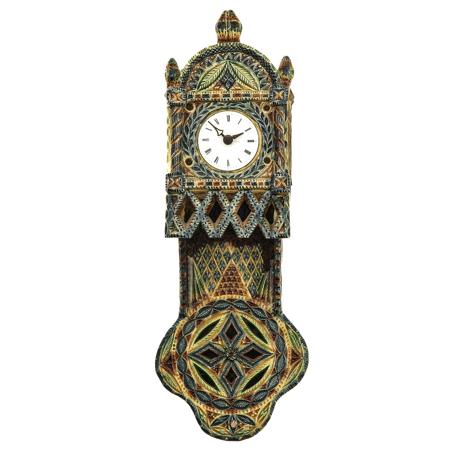 A Freerk Aukes de Boer Wall Clock: Notch cut, Freerk Aukes de Boer, (1850 - 1925), height 38 cm., from the former collection of the Harlinger Aardewerk Museum