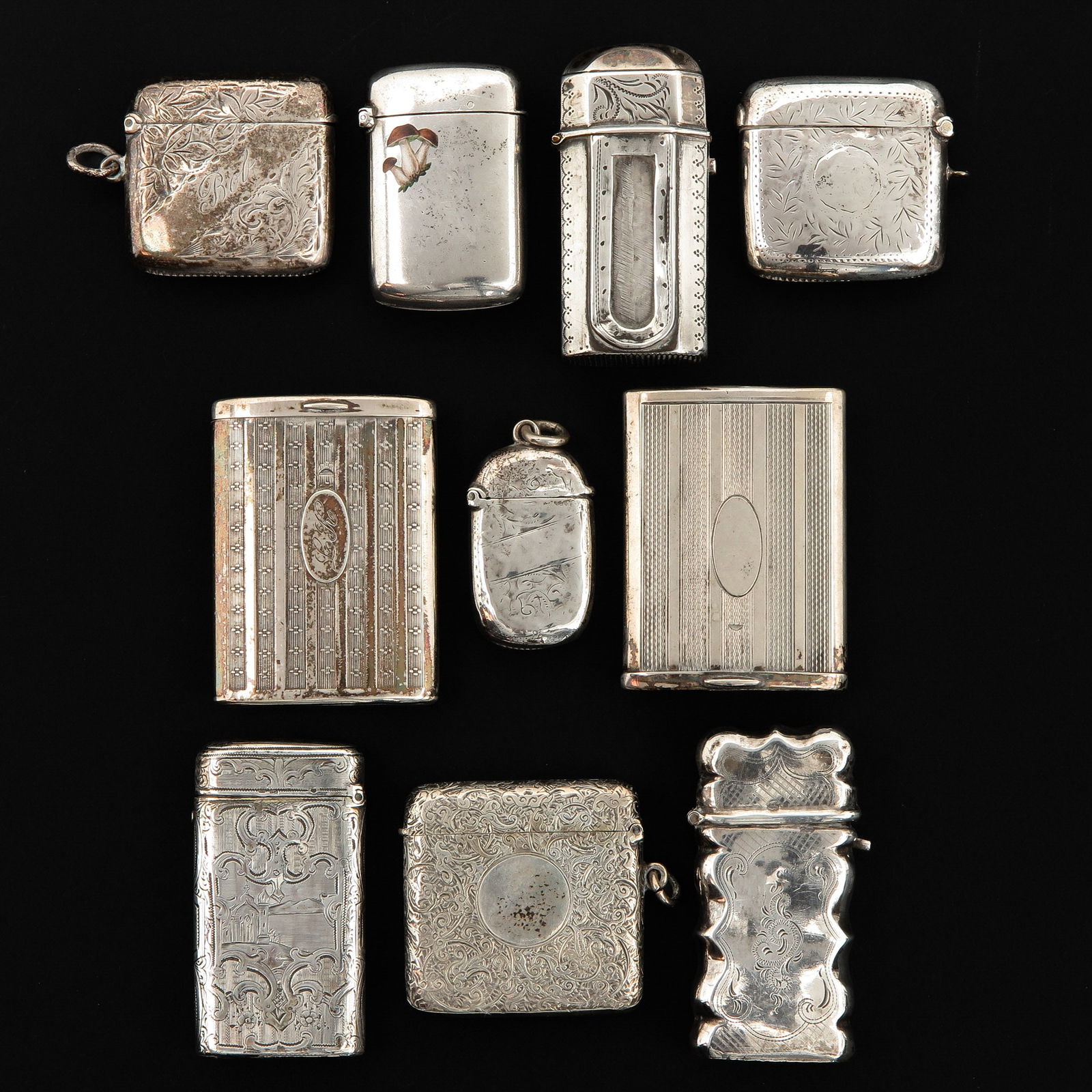 A Collection of 10 Silver Vesta Cases (1 of 4)