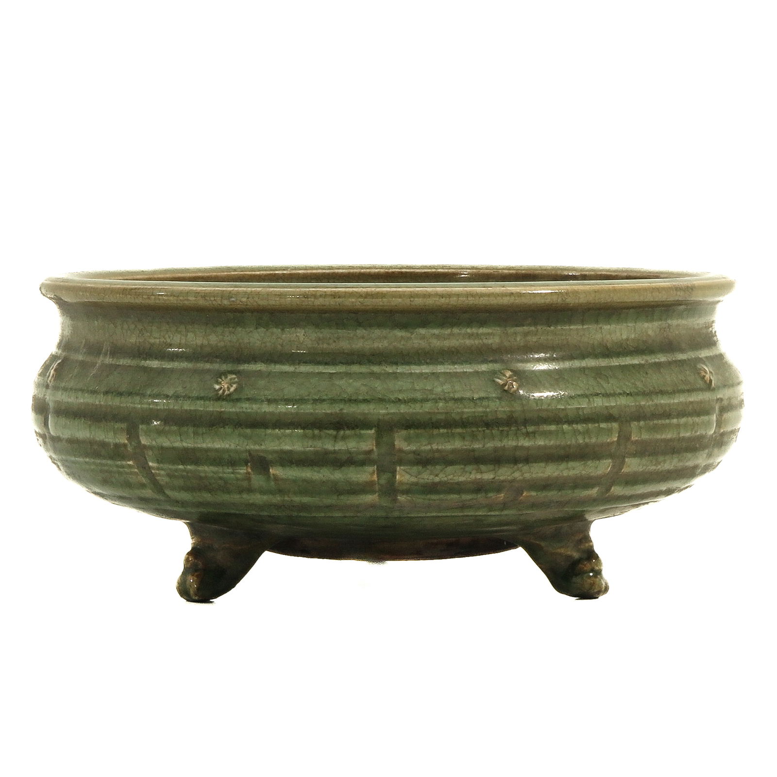 A Celadon Tripod Censer: 11 cm. tall x 26 cm. in diameter.
