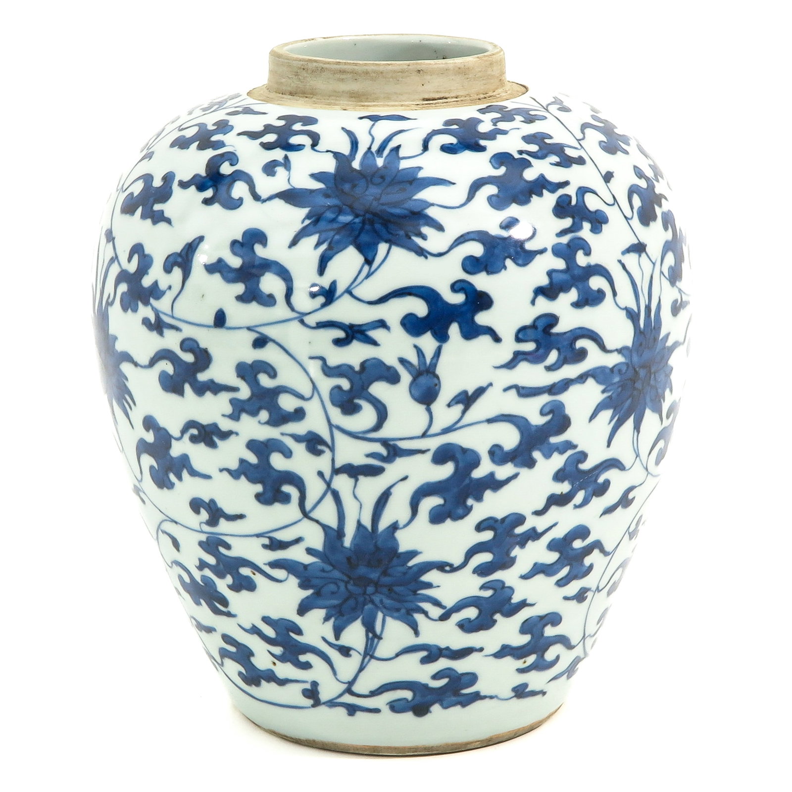 A Blue and White Ginger Jar: Floral decor, 25 cm. tall.