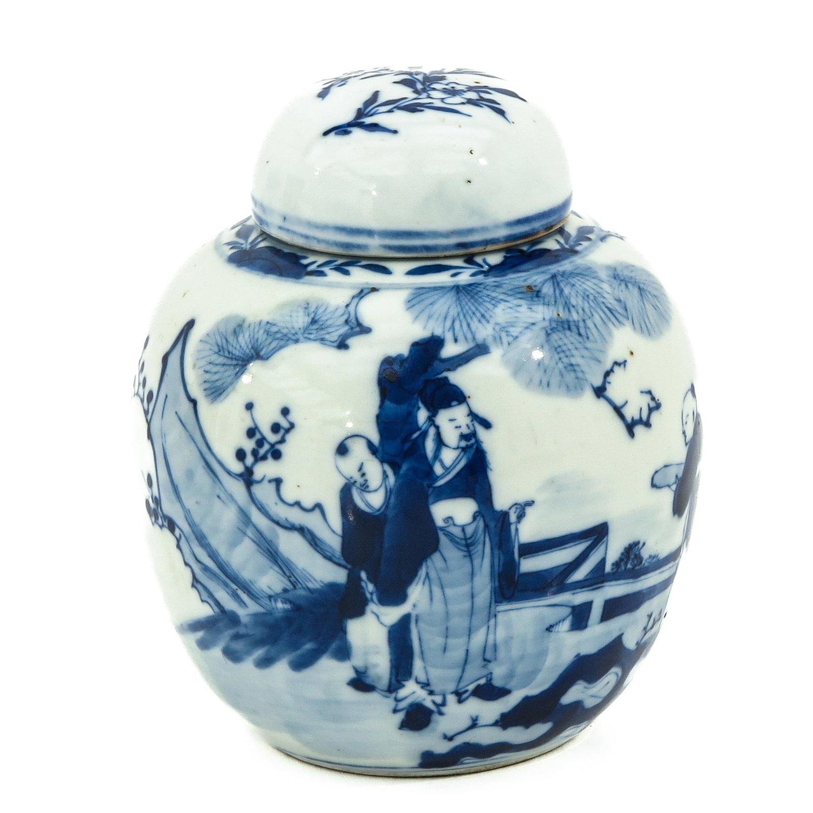 A Blue and White Ginger Jar: Decorated with Chinese figures, 16 cm. tall.