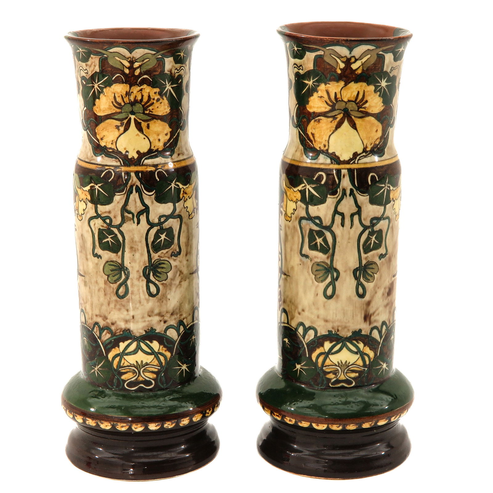 A Pair of Vases: Earthenware, Faience de Purmerende Hollande, with floral decoration, restored