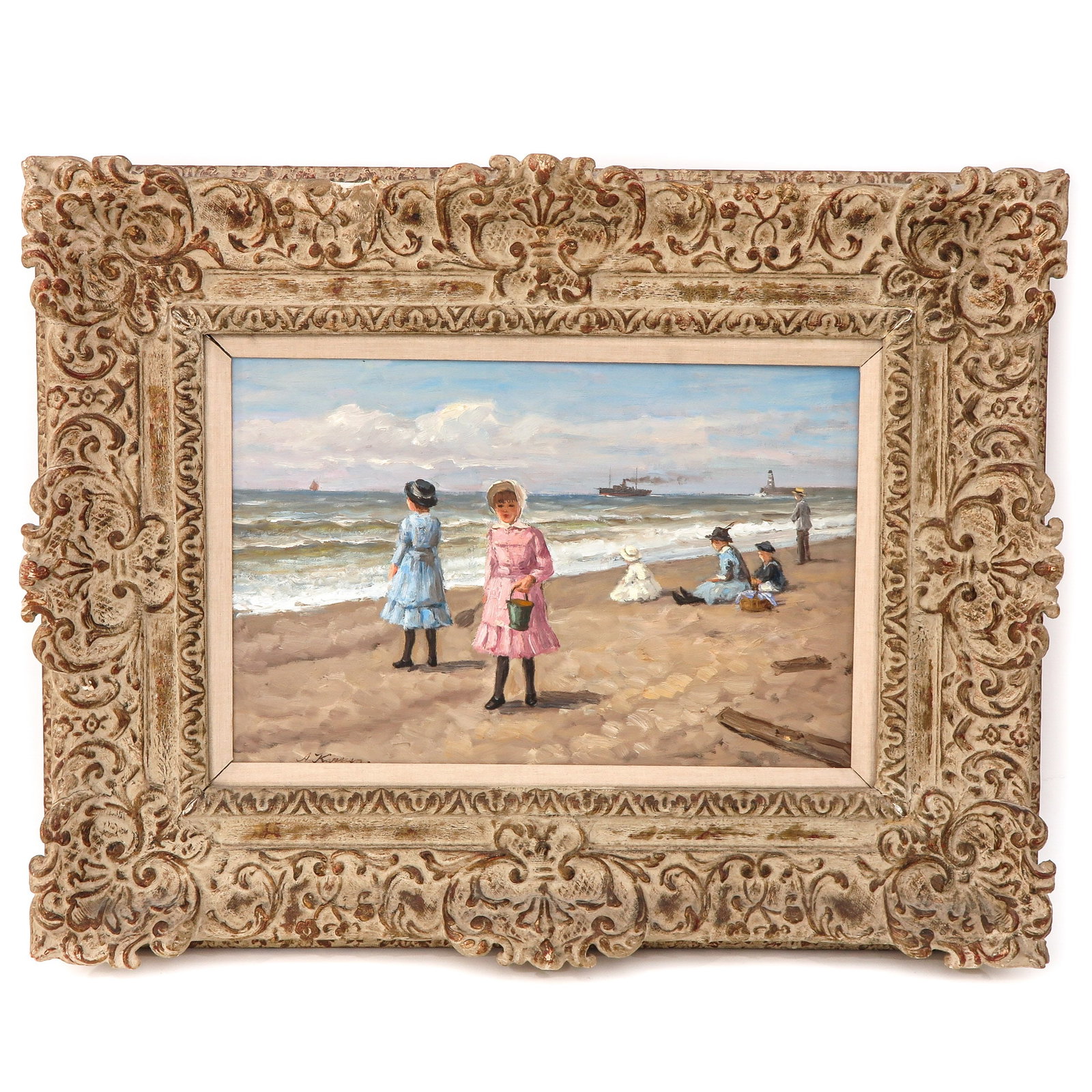 A Signed Oil on Canvas: Signed A. Karssen, depicting children on the beach, 45 x 30 cm.