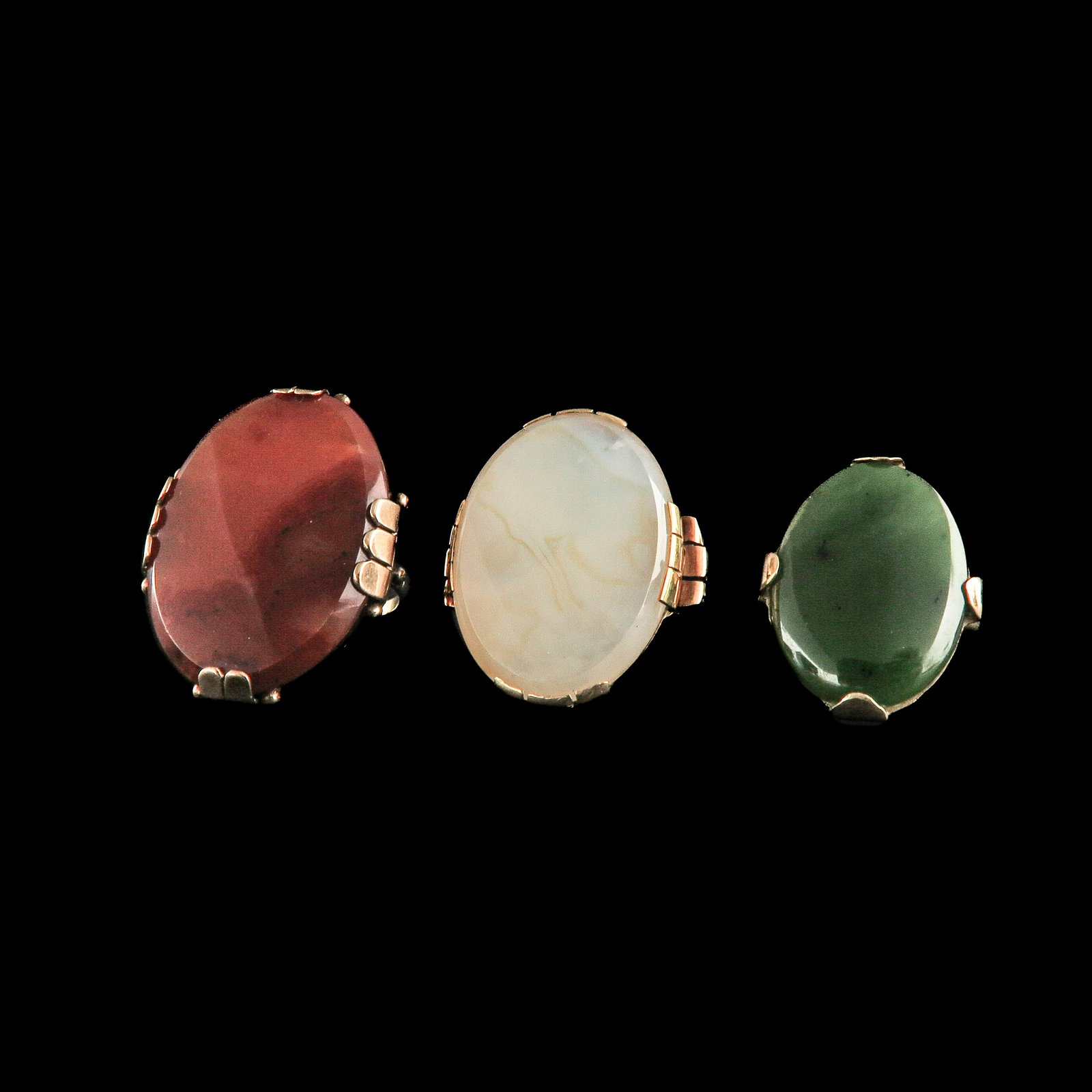 A Collection of 3 Rings: Including 14KG and semi-precious stones, ring sizes 16 and 18