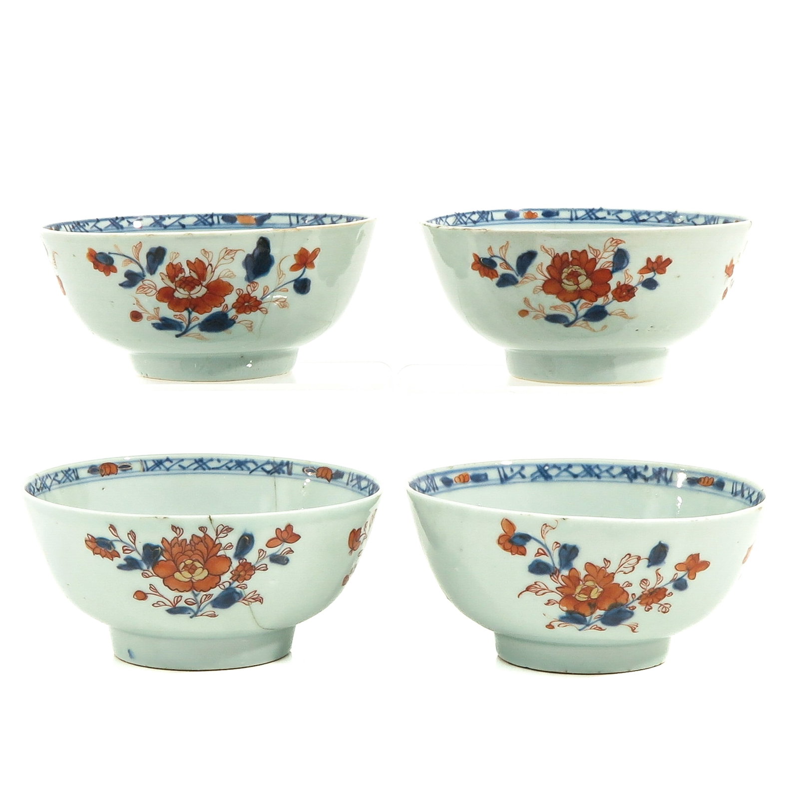 A Series of 4 Imari Bowls: 18th Century, 15 cm. in diameter, in diverse conditions.