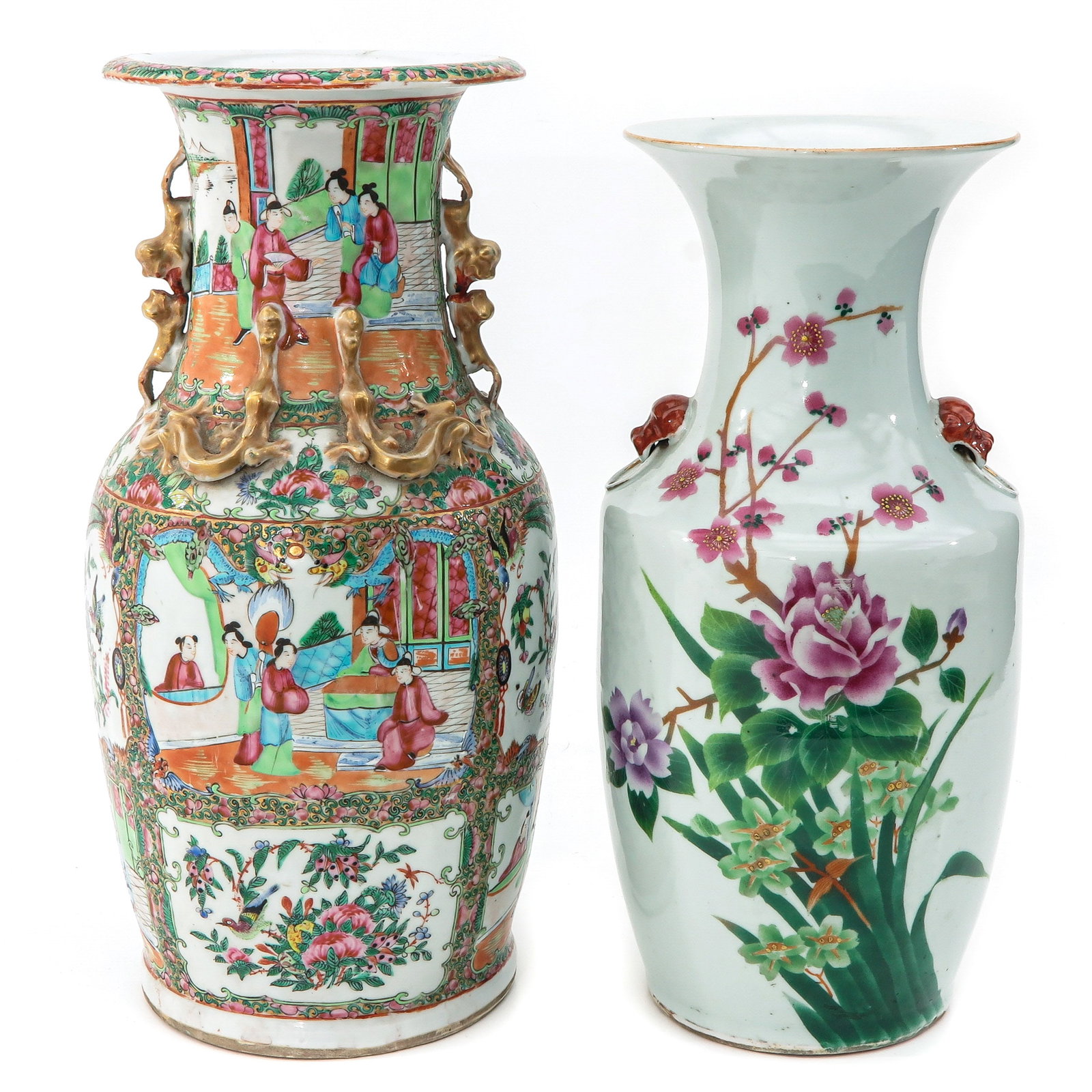 A Lot of 2 Vases: Including Cantonese and Qianjiang Cai Decor vase, Cantonese vase is 46 cm. tall.