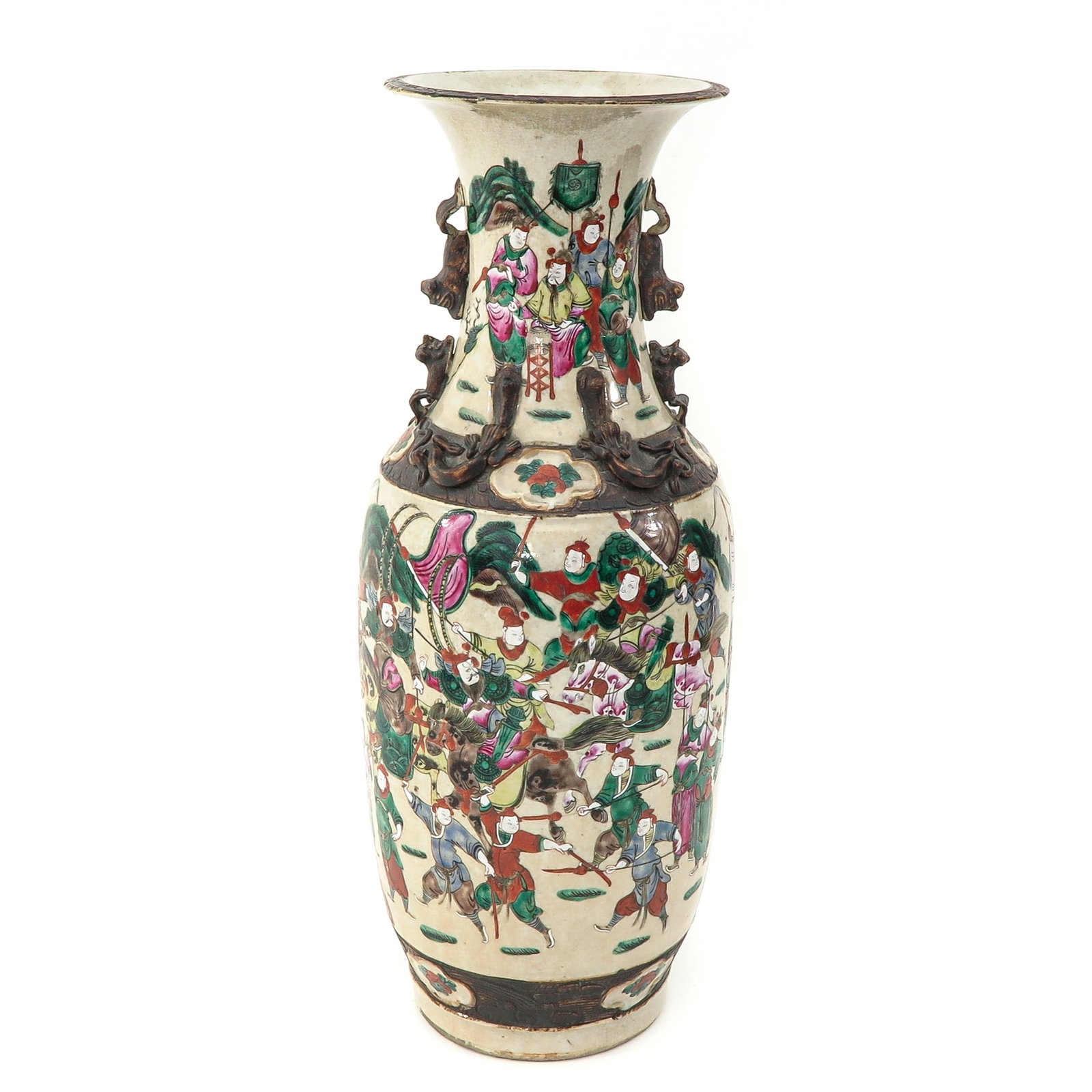 A Nanking Vase: Decorated with Chinese warriors on horseback, 19th Century, 60 cm. tall.