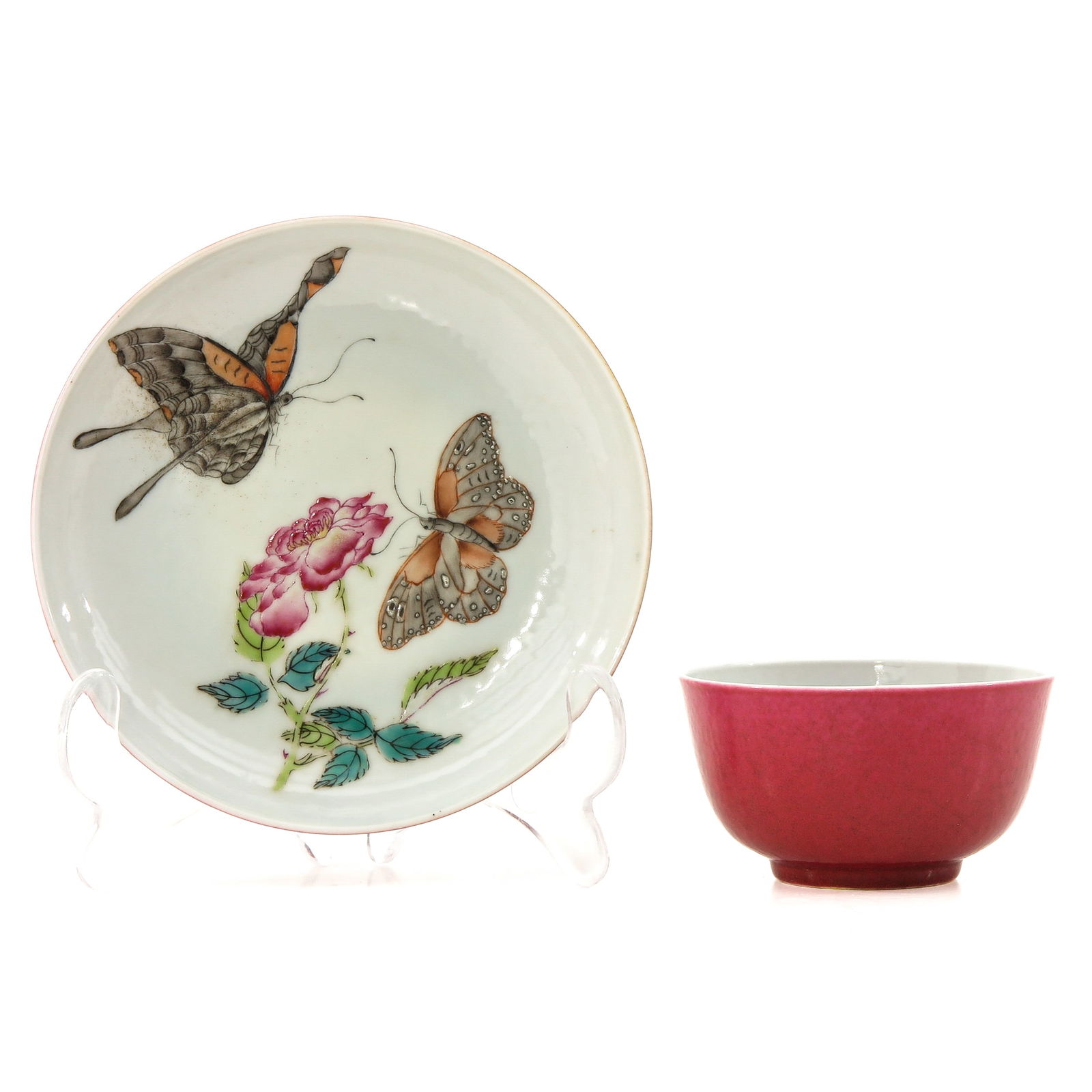 A Ruby Back Butterfly Cup and Saucer (1 of 10)