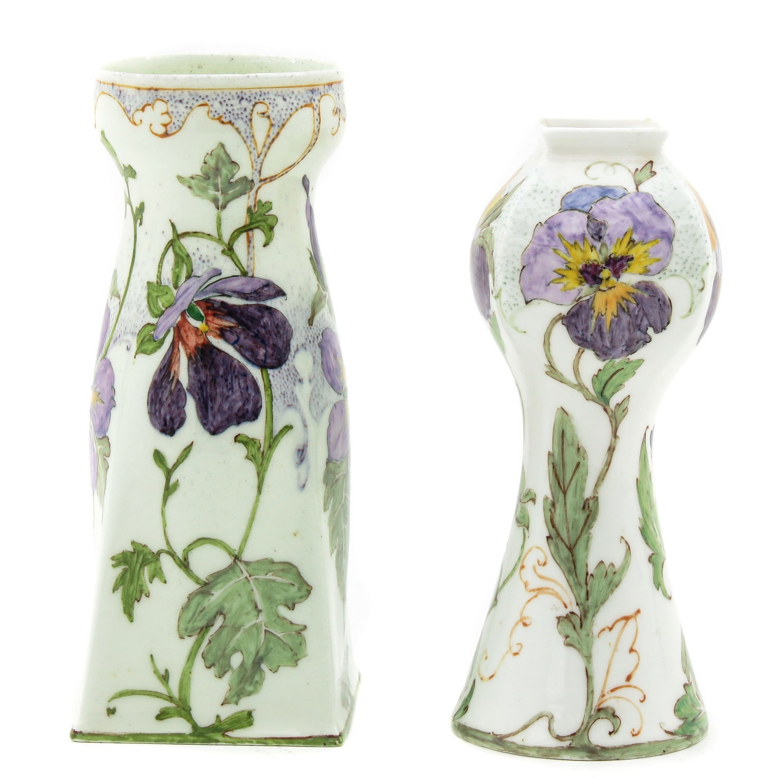 A Collection of Eggshell Porcelain: eggshell porcelain, Amphora Holland, consisting of 2 vases with painted flowers, highest 12 cm.